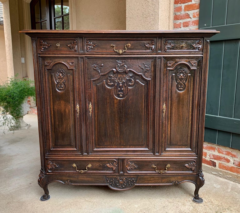 Antique French Carved Dark Oak Sideboard Dresser Louis XV Style