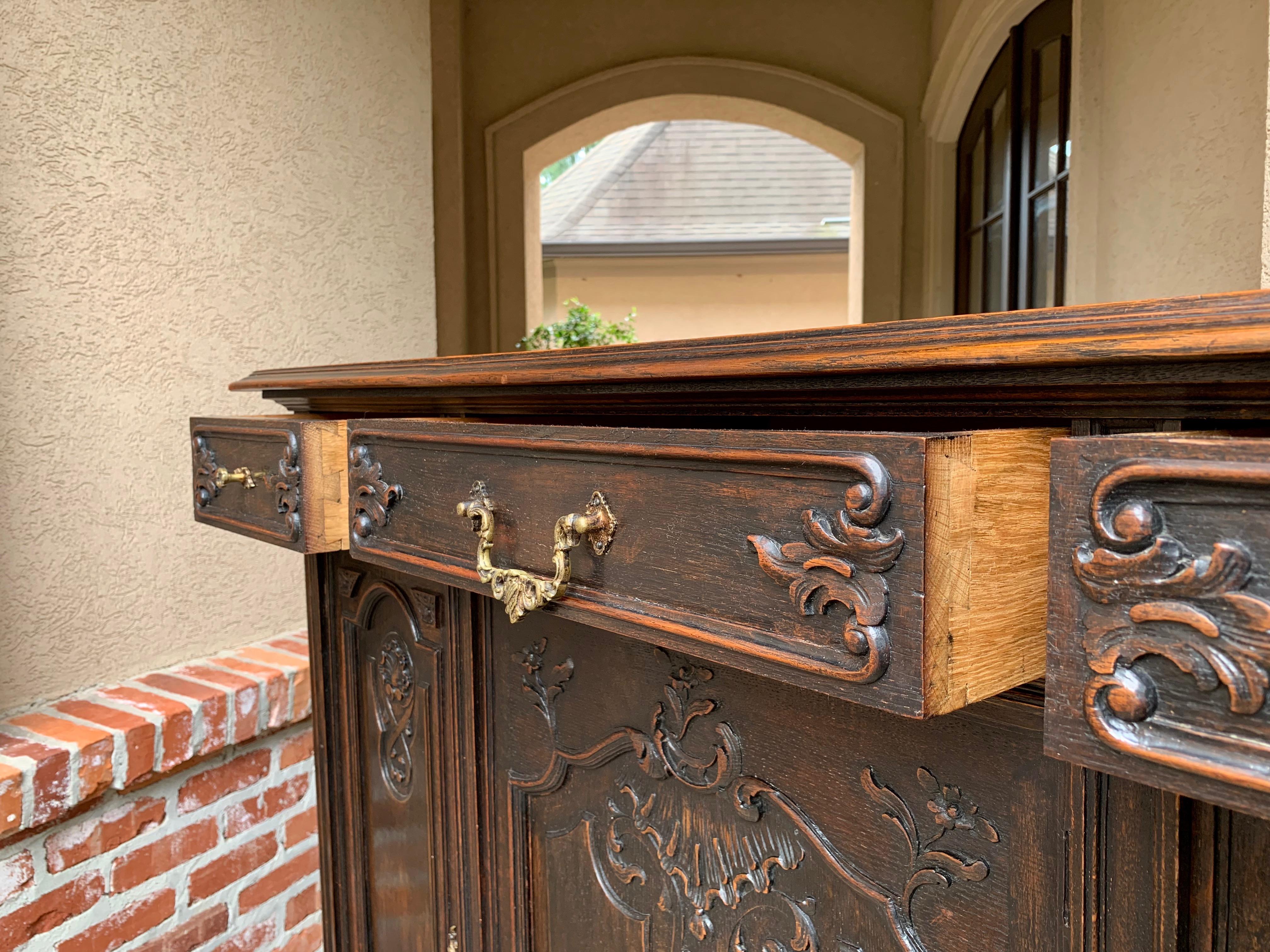 Antique French Carved Dark Oak Sideboard Dresser Cabinet Louis XV Style 'B' In Good Condition In Shreveport, LA