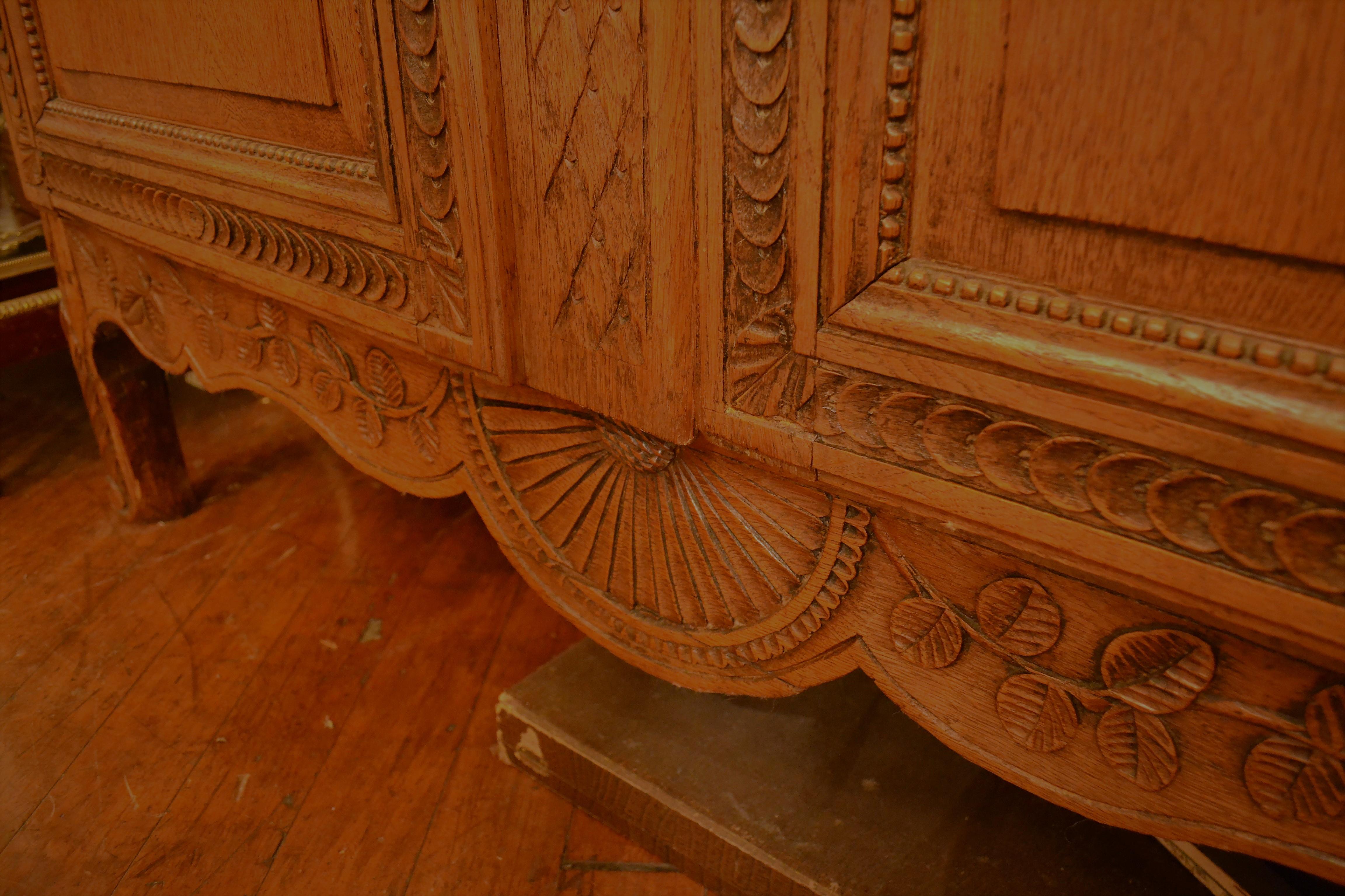 Antique French Carved Elm Armoire with Beveled MIrror Doors In Good Condition In New Orleans, LA