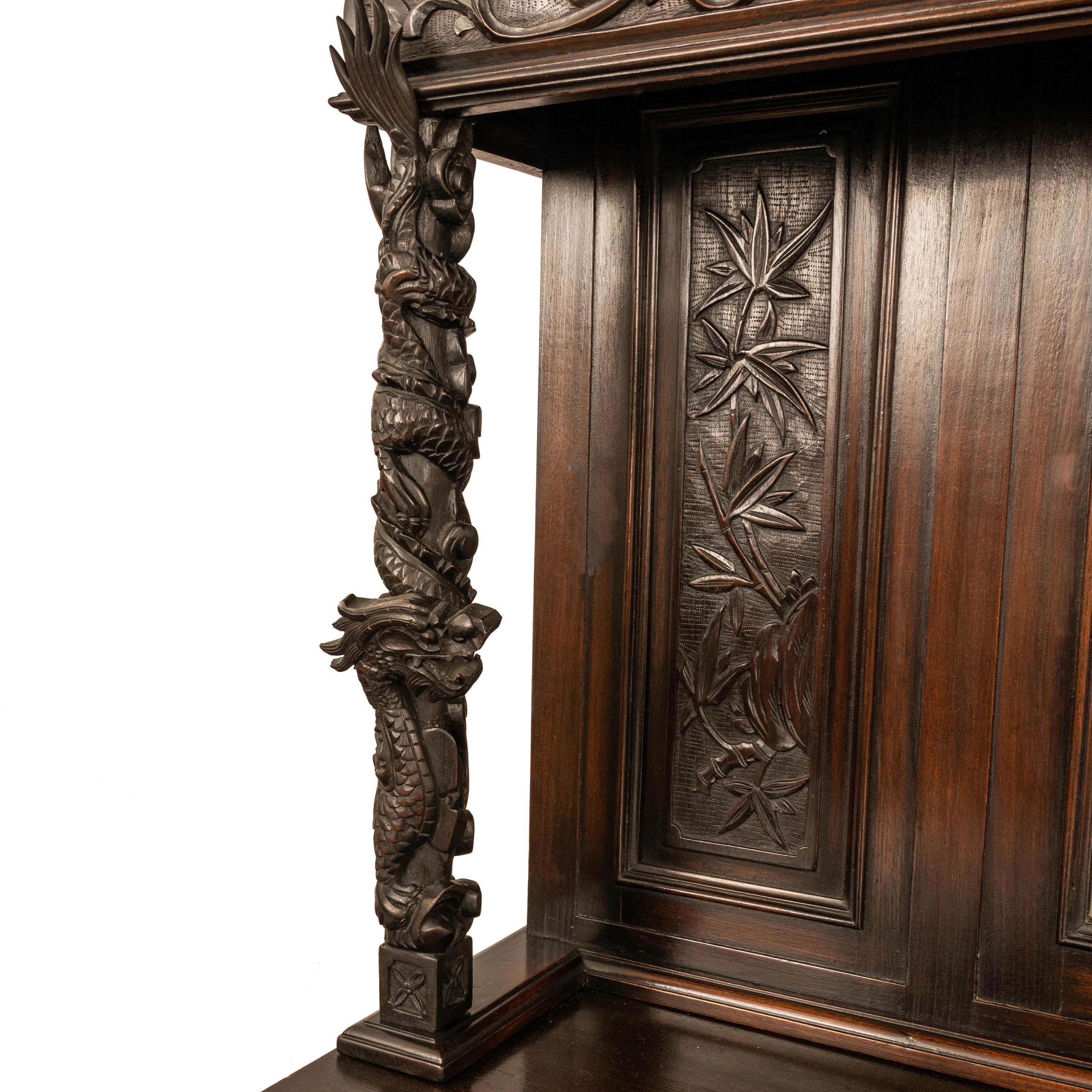 Antique French Carved Etagere Buffet Sideboard Chinoiserie Japanoise Style, 1875 5
