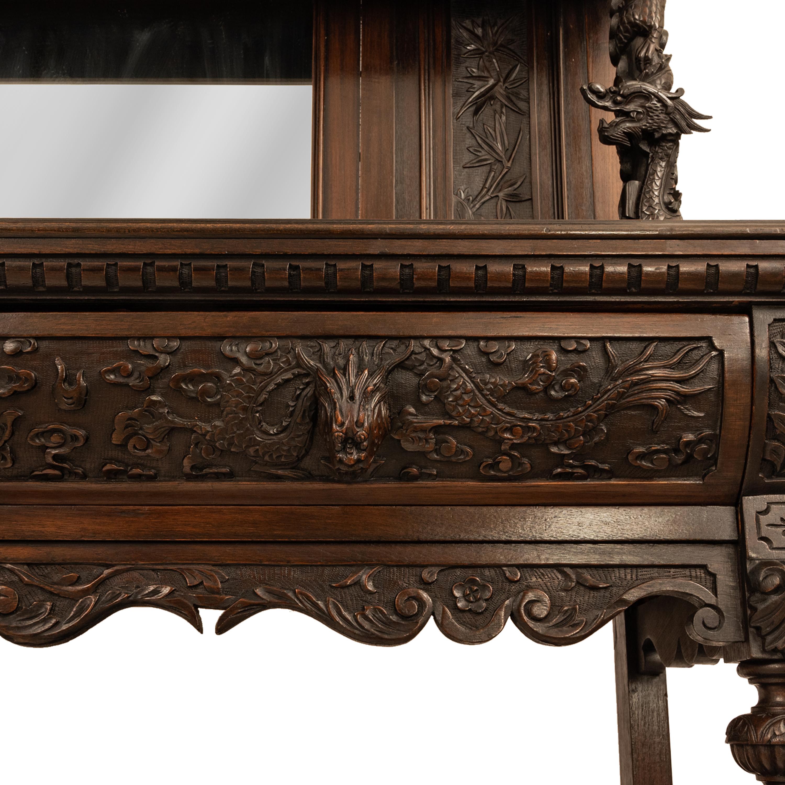Antique French Carved Etagere Buffet Sideboard Chinoiserie Japanoise Style, 1875 For Sale 1