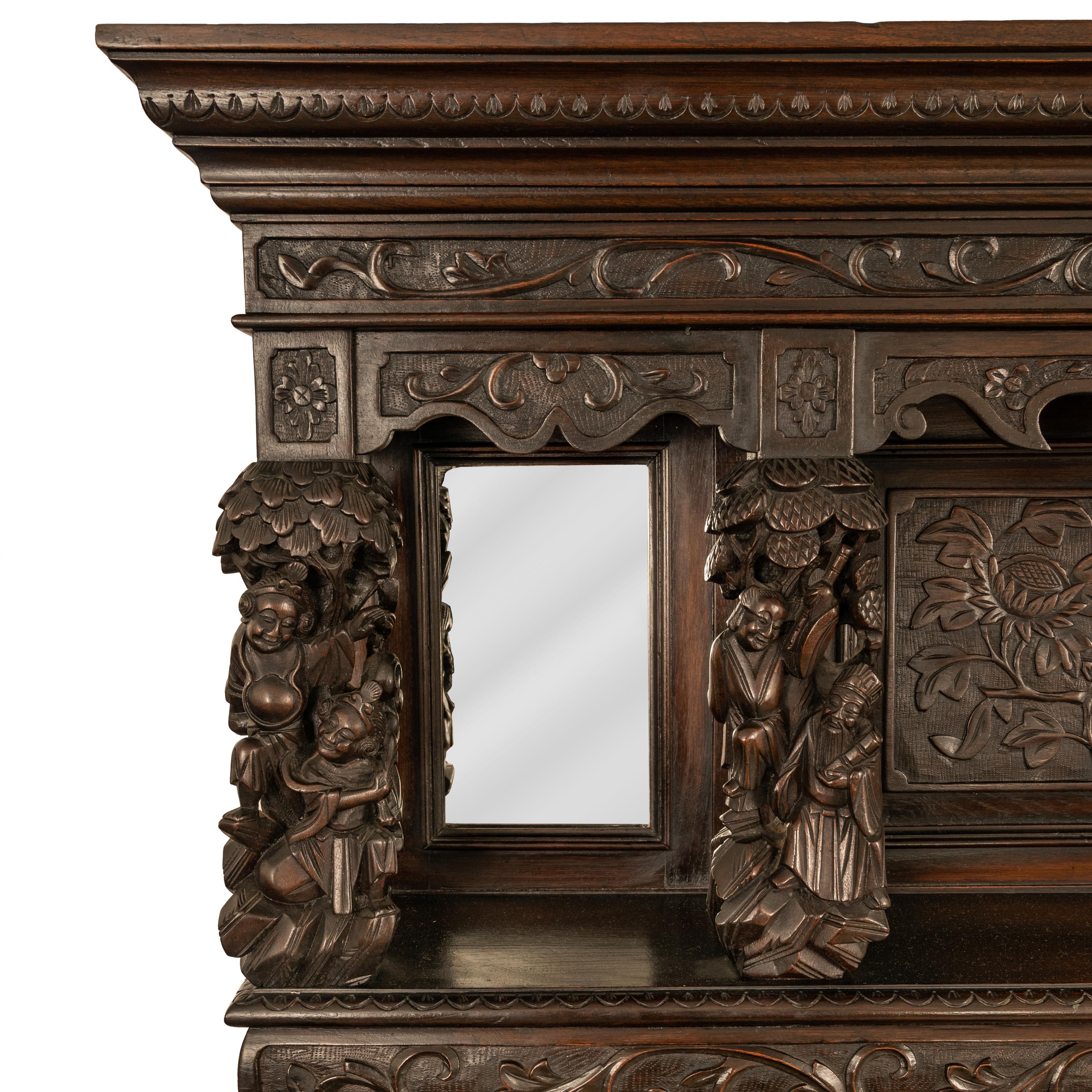 Antique French Carved Etagere Buffet Sideboard Chinoiserie Japanoise Style, 1875 3
