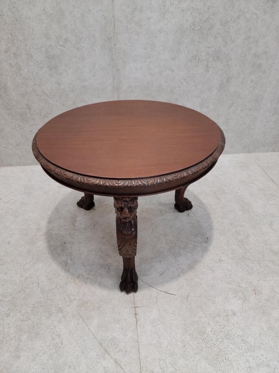 20th Century Antique French Carved Figural Oak Entry Table For Sale