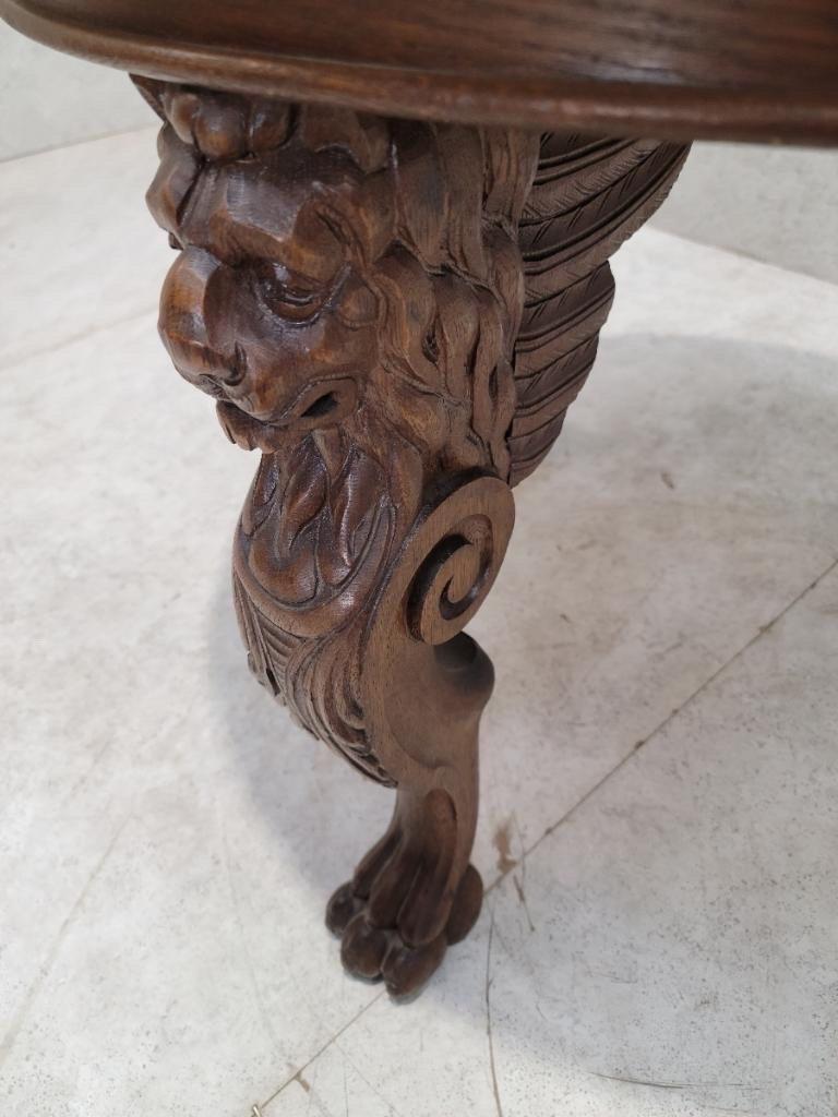 Antique French Carved Figural Oak Entry Table For Sale 1
