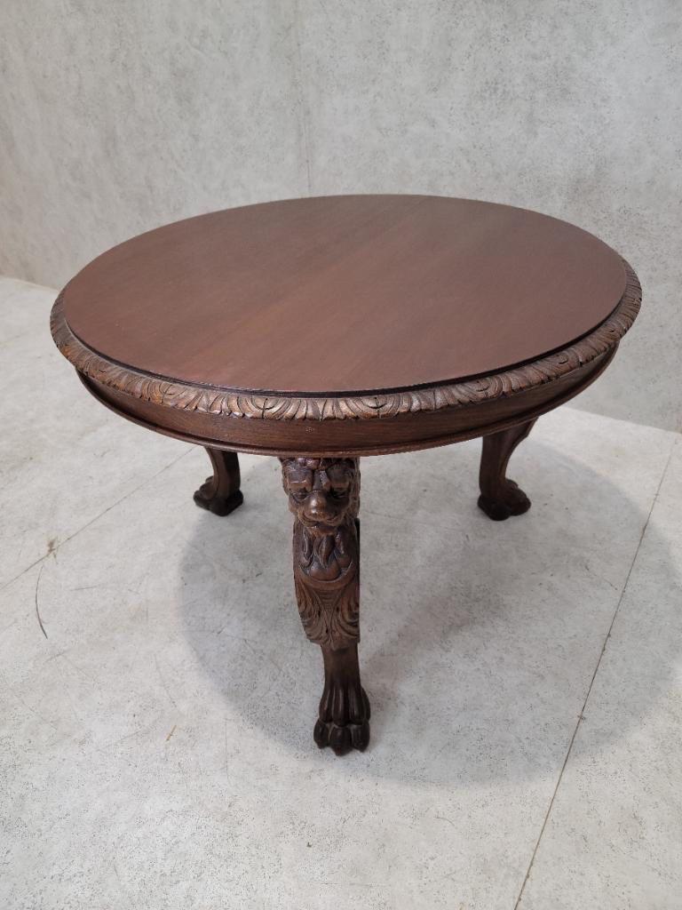 Wood Antique French Carved Figural Oak Entry Table For Sale