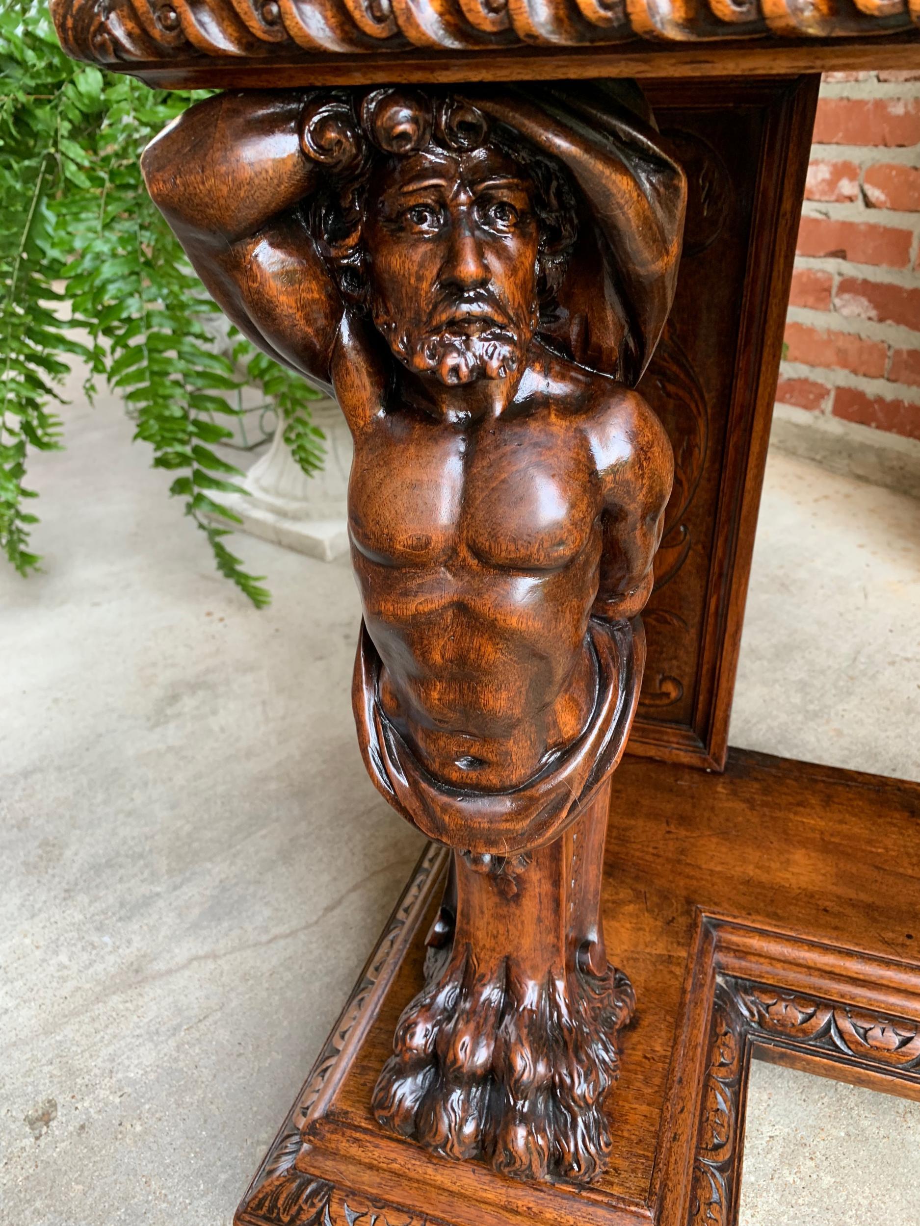 Antique French Carved Foyer Sofa Table Renaissance Marble Planter Hercules Lion 12