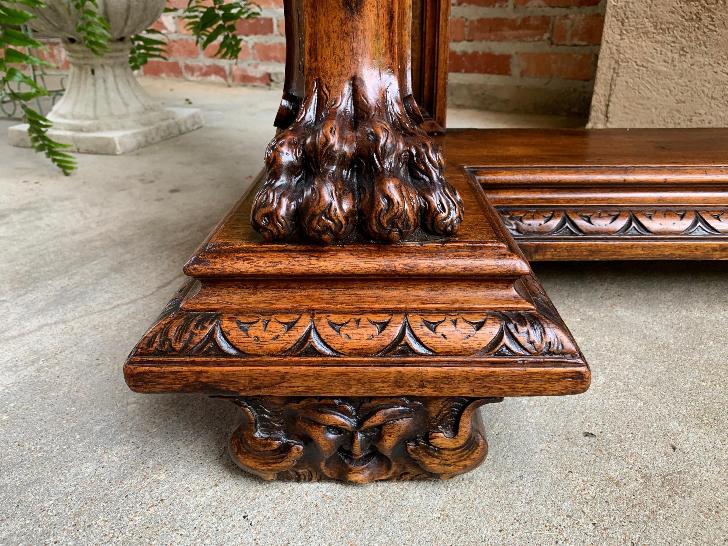 Antique French Carved Foyer Sofa Table Renaissance Marble Planter Hercules Lion 13