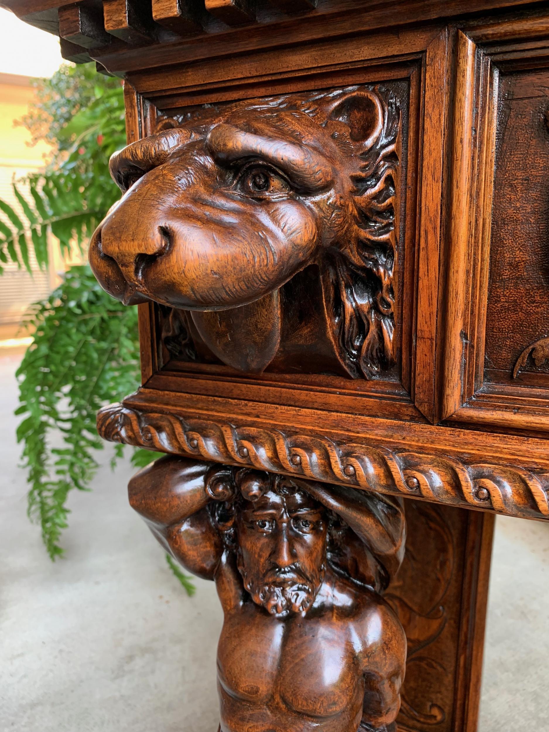 Antique French Carved Foyer Sofa Table Renaissance Marble Planter Hercules Lion 2