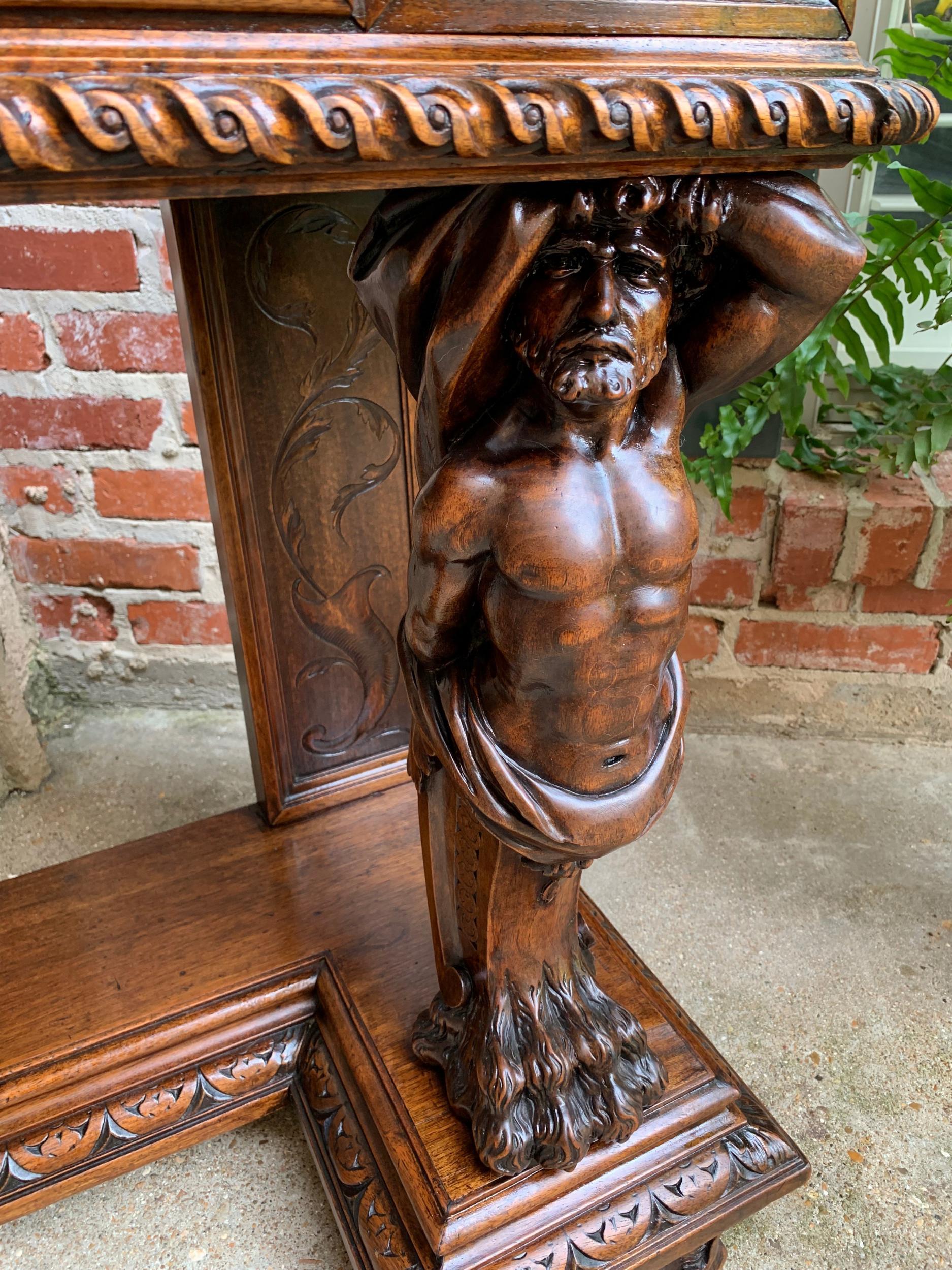 Antique French Carved Foyer Sofa Table Renaissance Marble Planter Hercules Lion 3