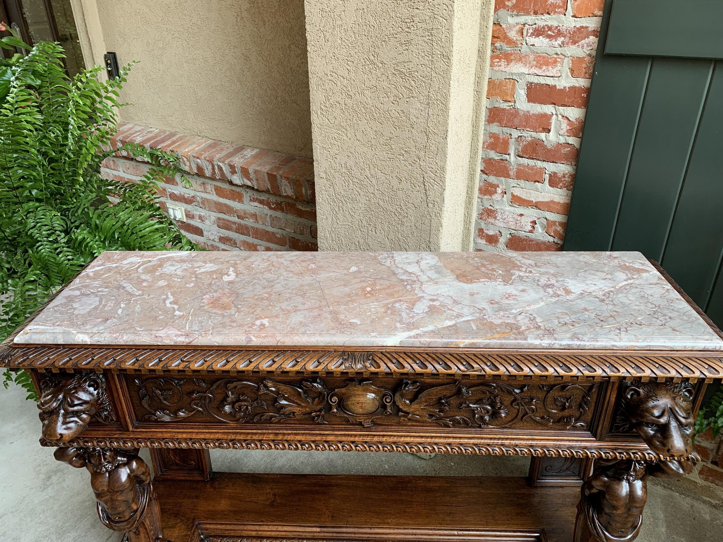 Antique French Carved Foyer Sofa Table Renaissance Marble Planter Hercules Lion 5