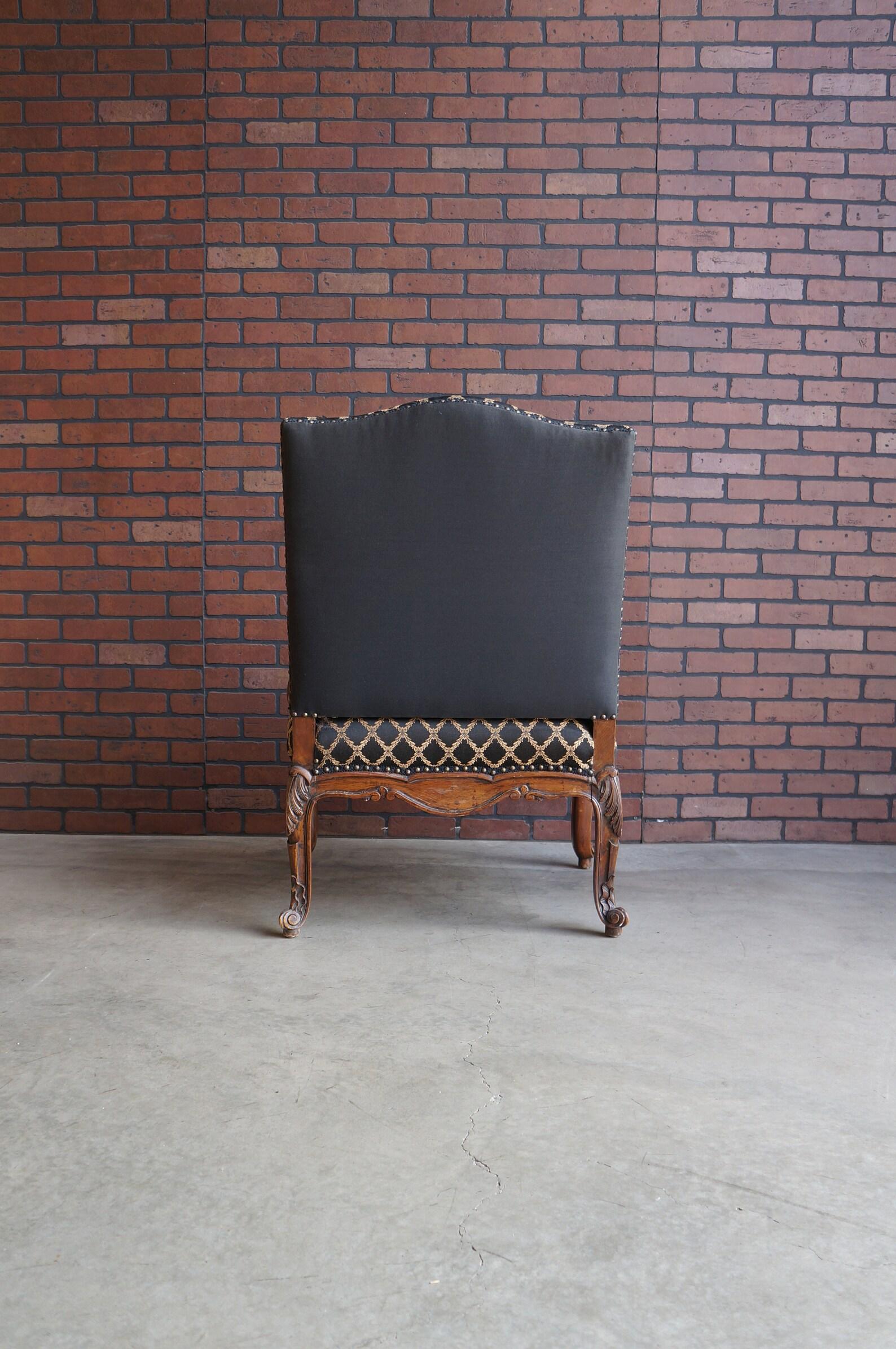Antique French Carved Frame Upholstered Arm Chair In Good Condition For Sale In Portland, OR