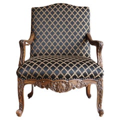 Antique French Carved Frame Upholstered Arm Chair