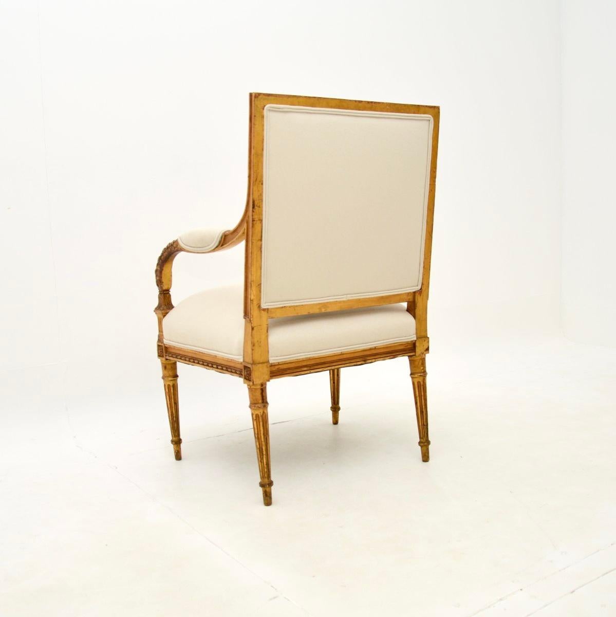 Mid-19th Century Antique French Carved Gilt Wood Armchair For Sale