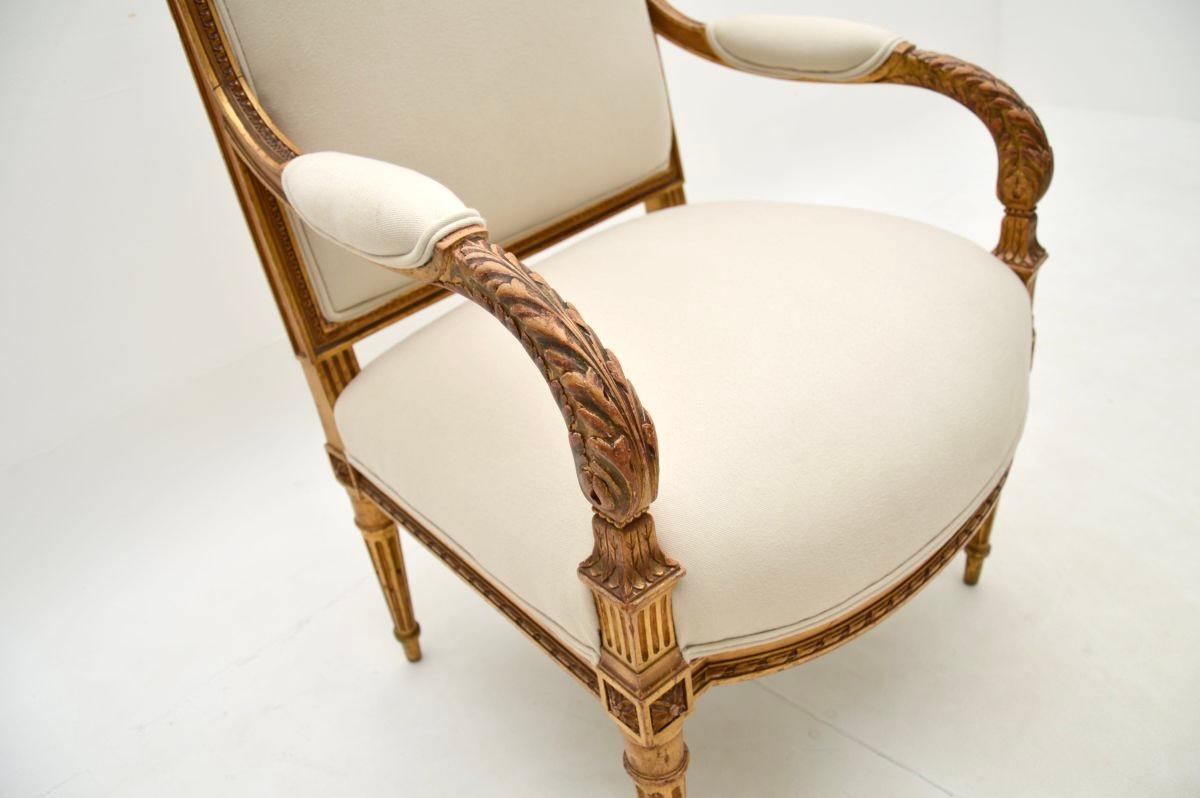 Antique French Carved Gilt Wood Armchair For Sale 2
