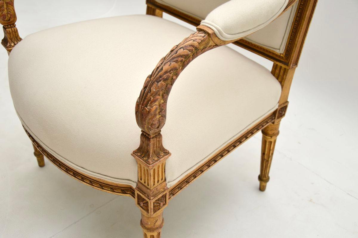 Antique French Carved Gilt Wood Armchair For Sale 3
