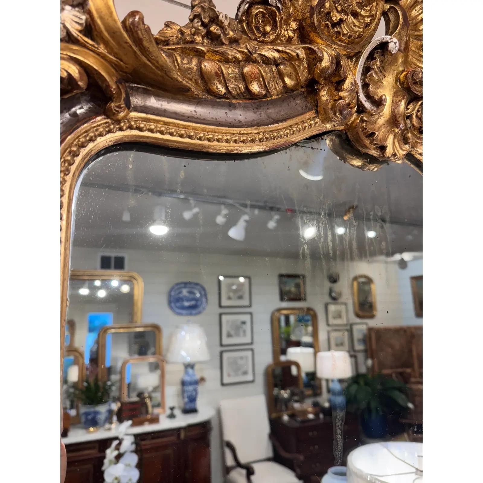 Antique French Carved Gilt Wood Mirror In Good Condition For Sale In Nashville, TN