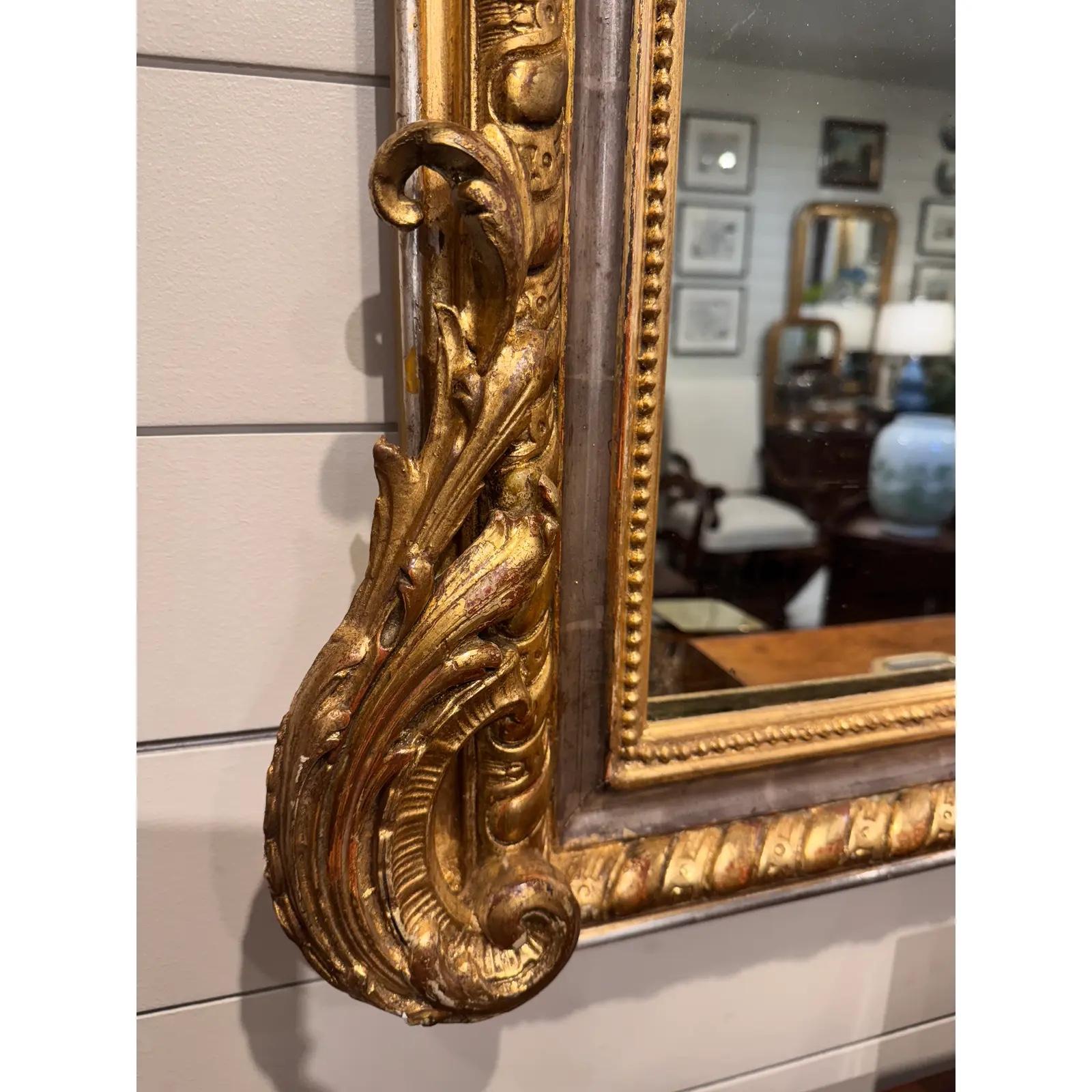 19th Century Antique French Carved Gilt Wood Mirror For Sale