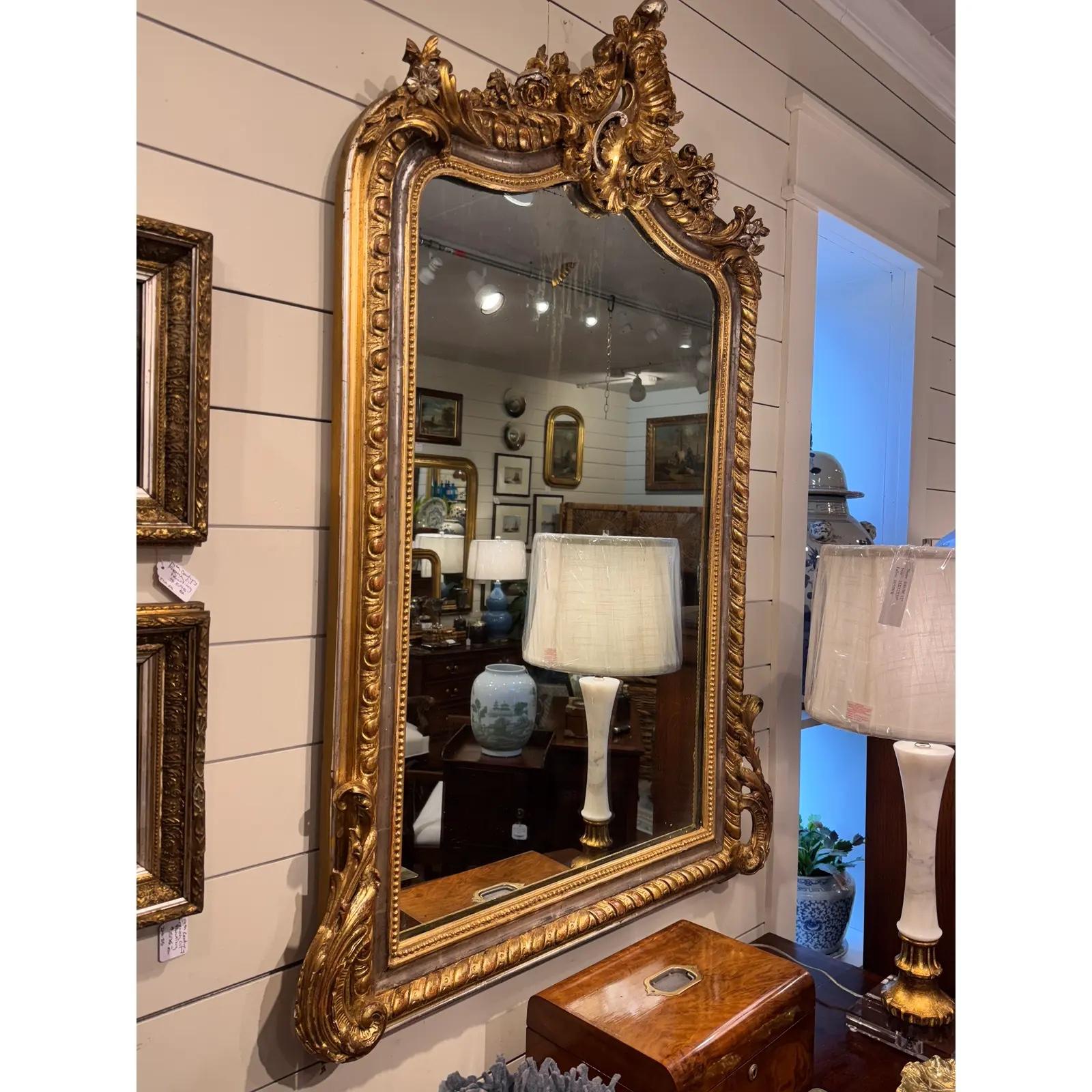 Antique French Carved Gilt Wood Mirror For Sale 4
