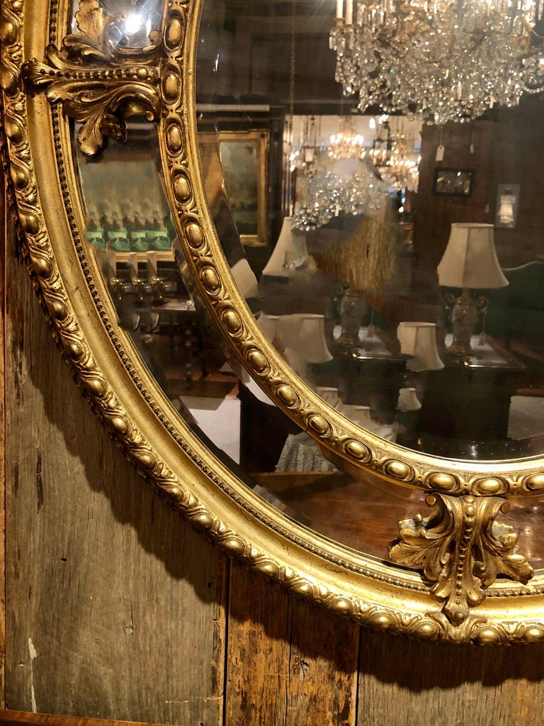 Antique French Carved Gilt Wood Oval Mirror with Beveling, circa 1870 ...