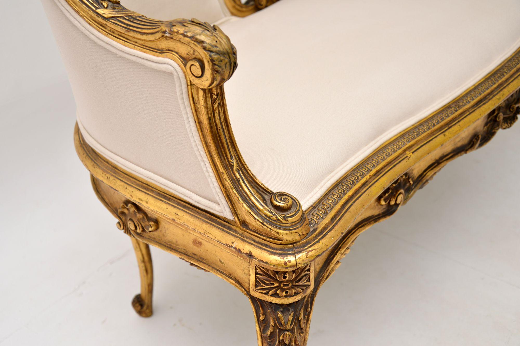 Antique French Carved Giltwood Settee For Sale 5