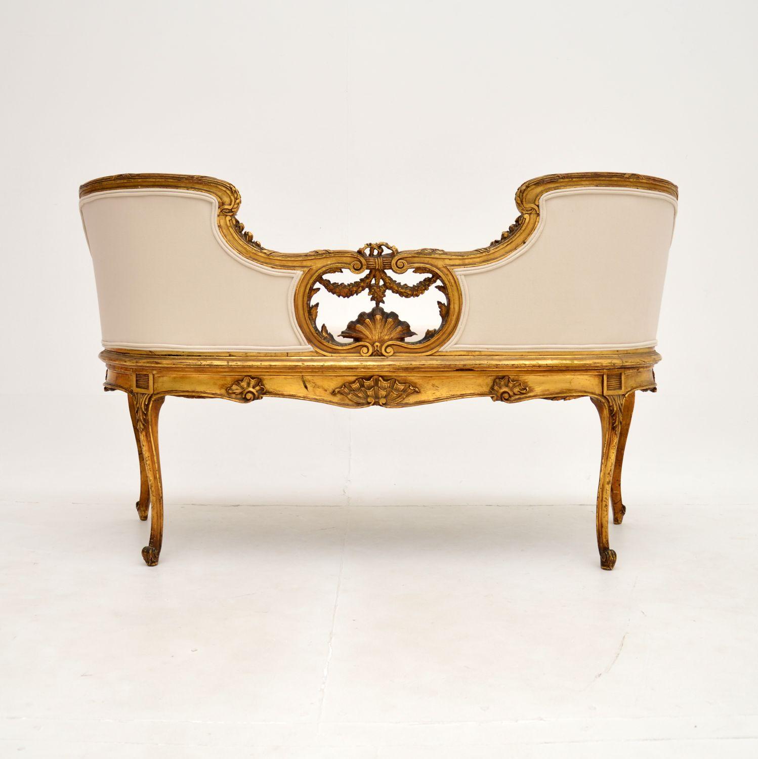 Louis XV Antique French Carved Giltwood Settee For Sale