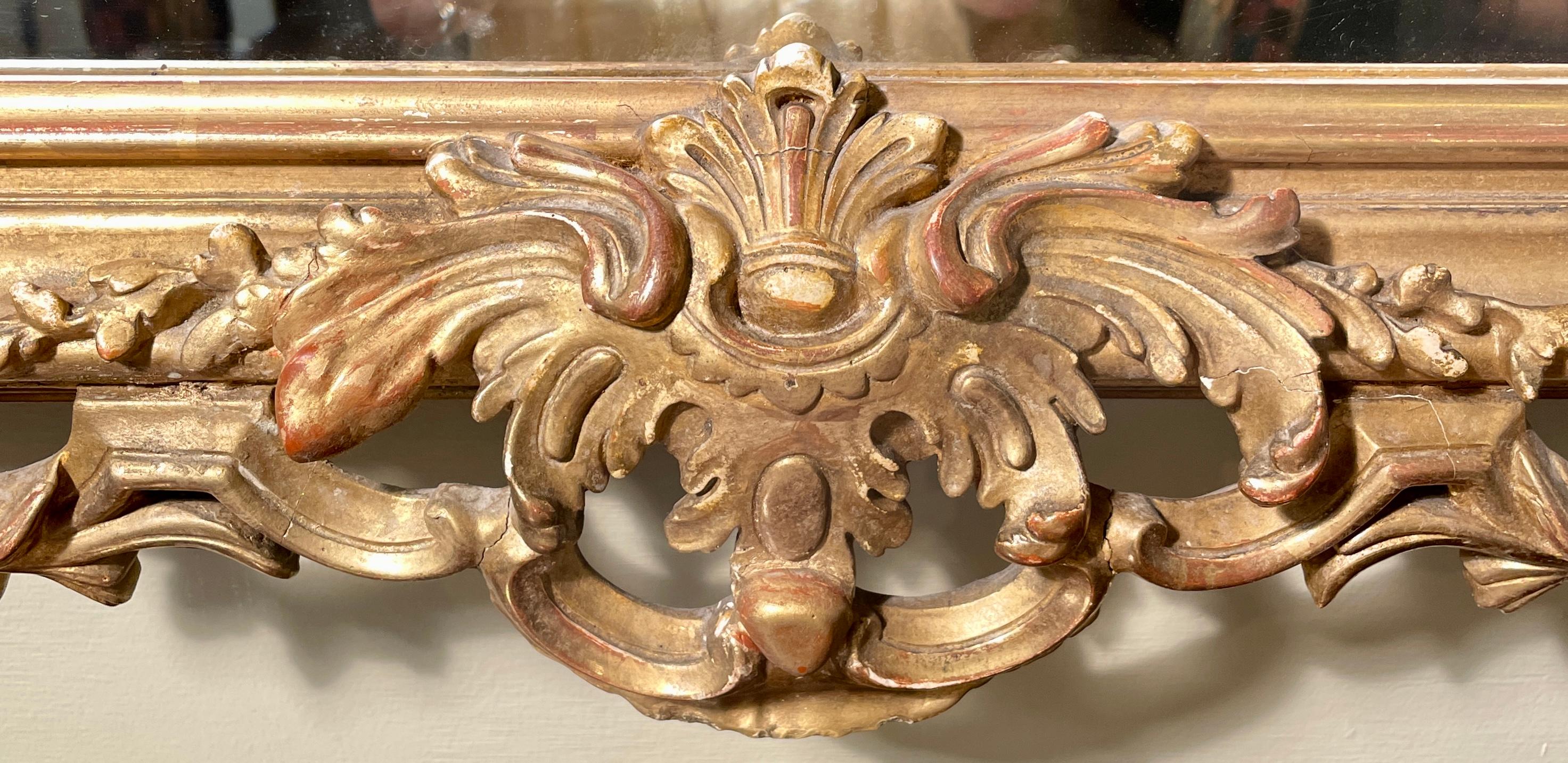 19th Century Antique French Carved Giltwood Mirror with Beveling, Circa 1860. For Sale