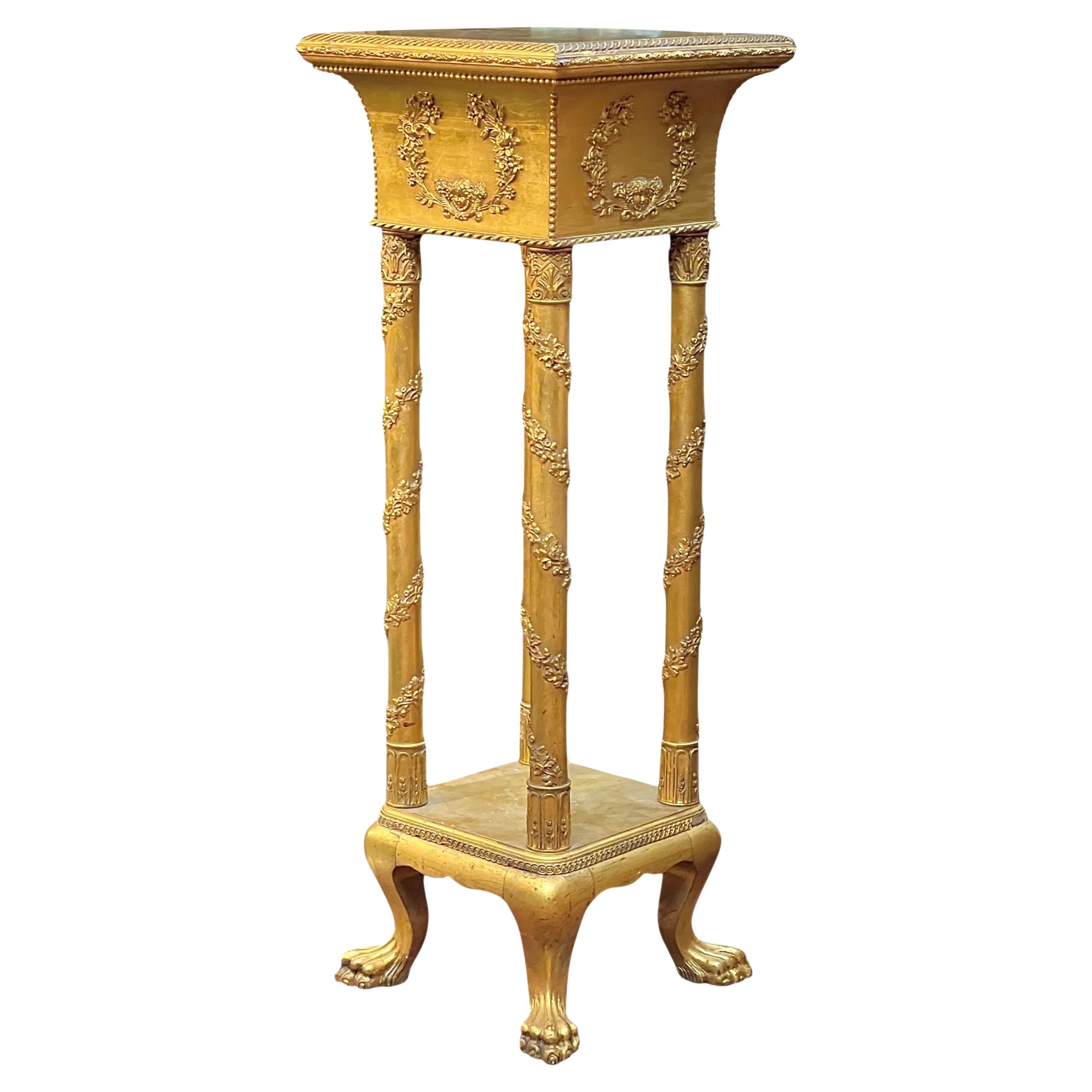 Antique French Carved Giltwood Pedestal or Plant Stand in Empire Style