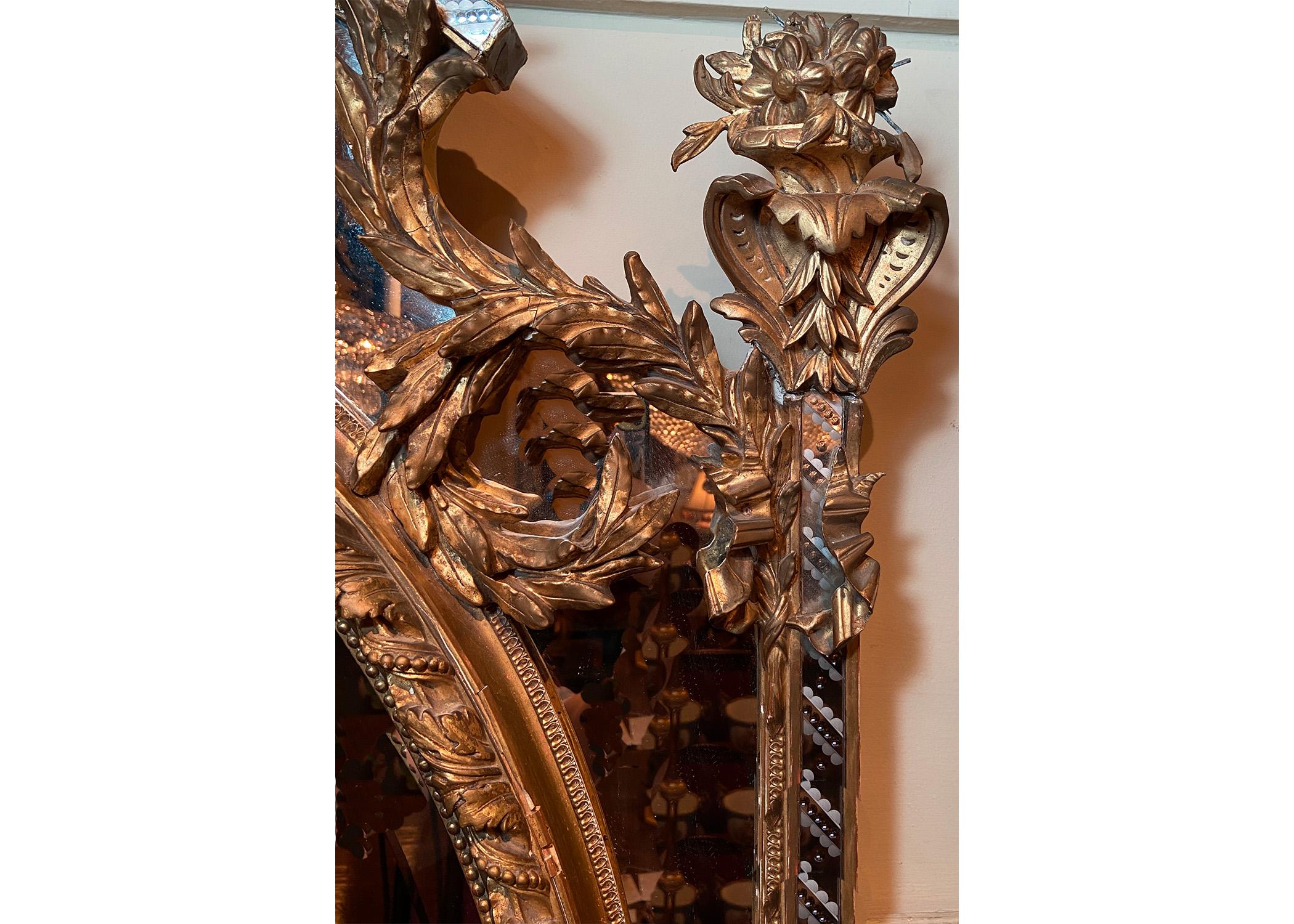 Antique French Carved Gold Leaf Beveled Mirror with Etching, Circa 1890 In Good Condition In New Orleans, LA