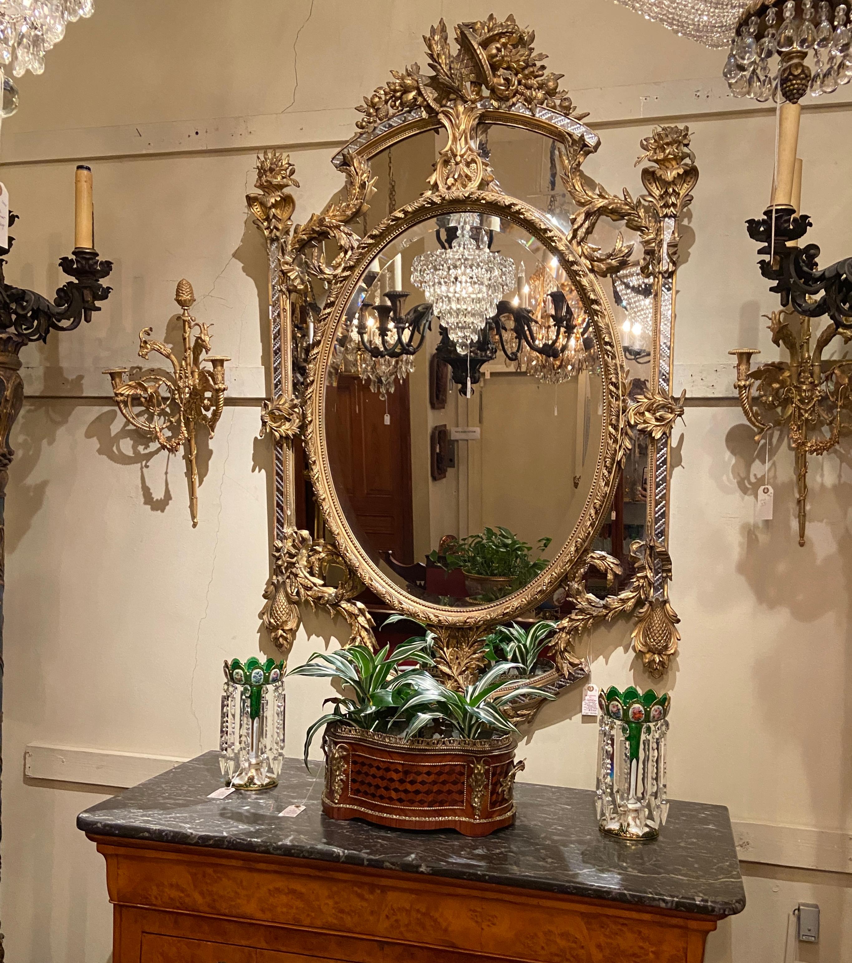 Antique French Carved Gold Leaf Beveled Mirror with Etching, Circa 1890 2