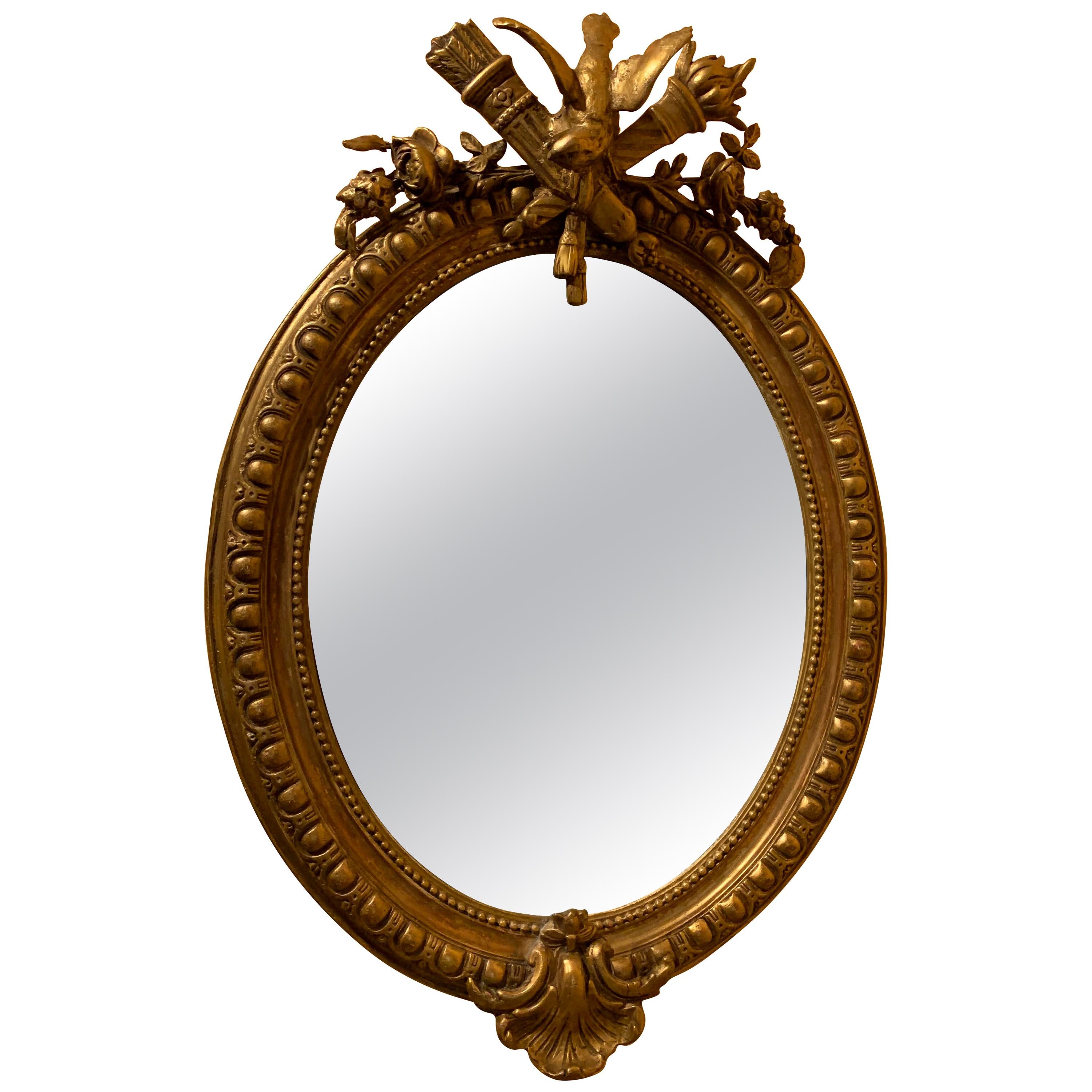 Antique French Carved Gold Leaf Mirror For Sale