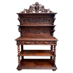 Antique French Carved Hunt Hound Dog Server Sideboard Barley Twist Black Forest