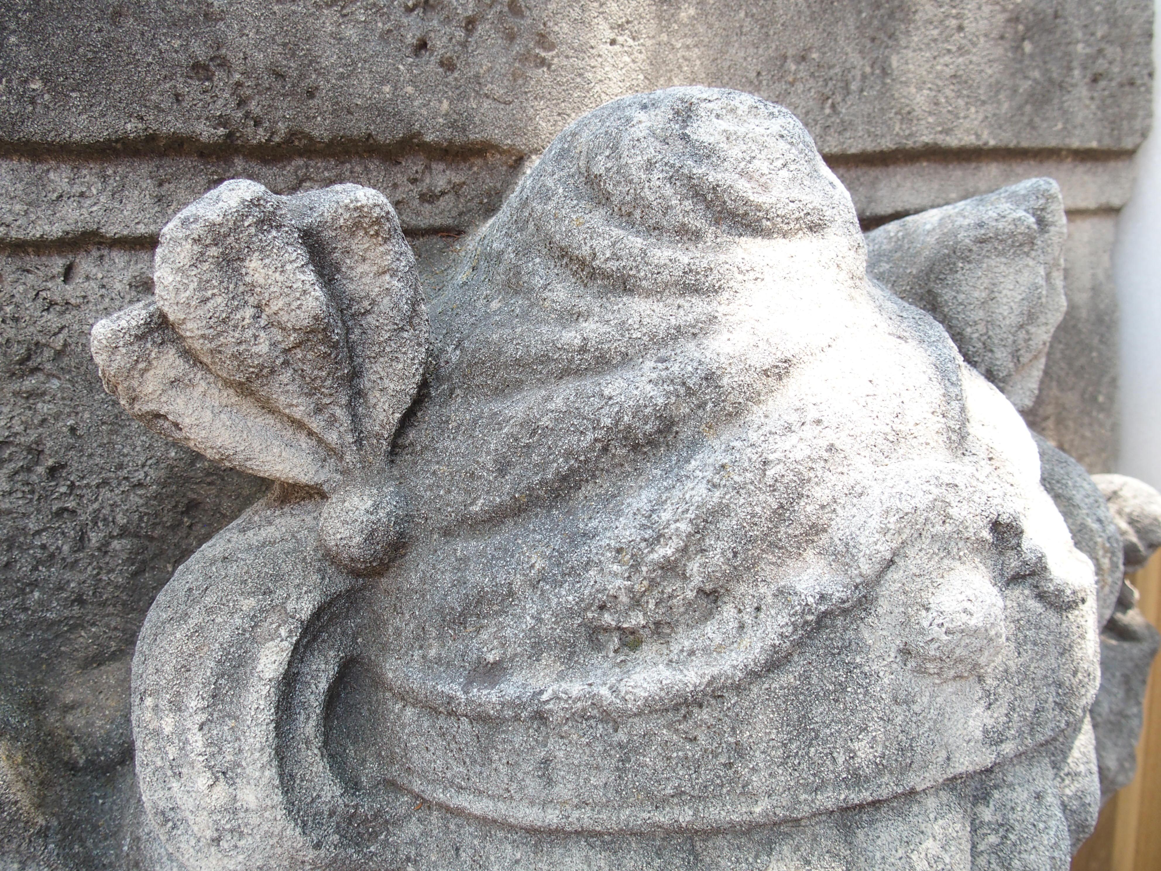 More information coming soon…

Originally the keystone for a French architectural item, this highly carved mascaron dates to circa 1850.  The female visage has long, flowing hair, partially obscured by a phrygian cap and a pair of leaf groupings.