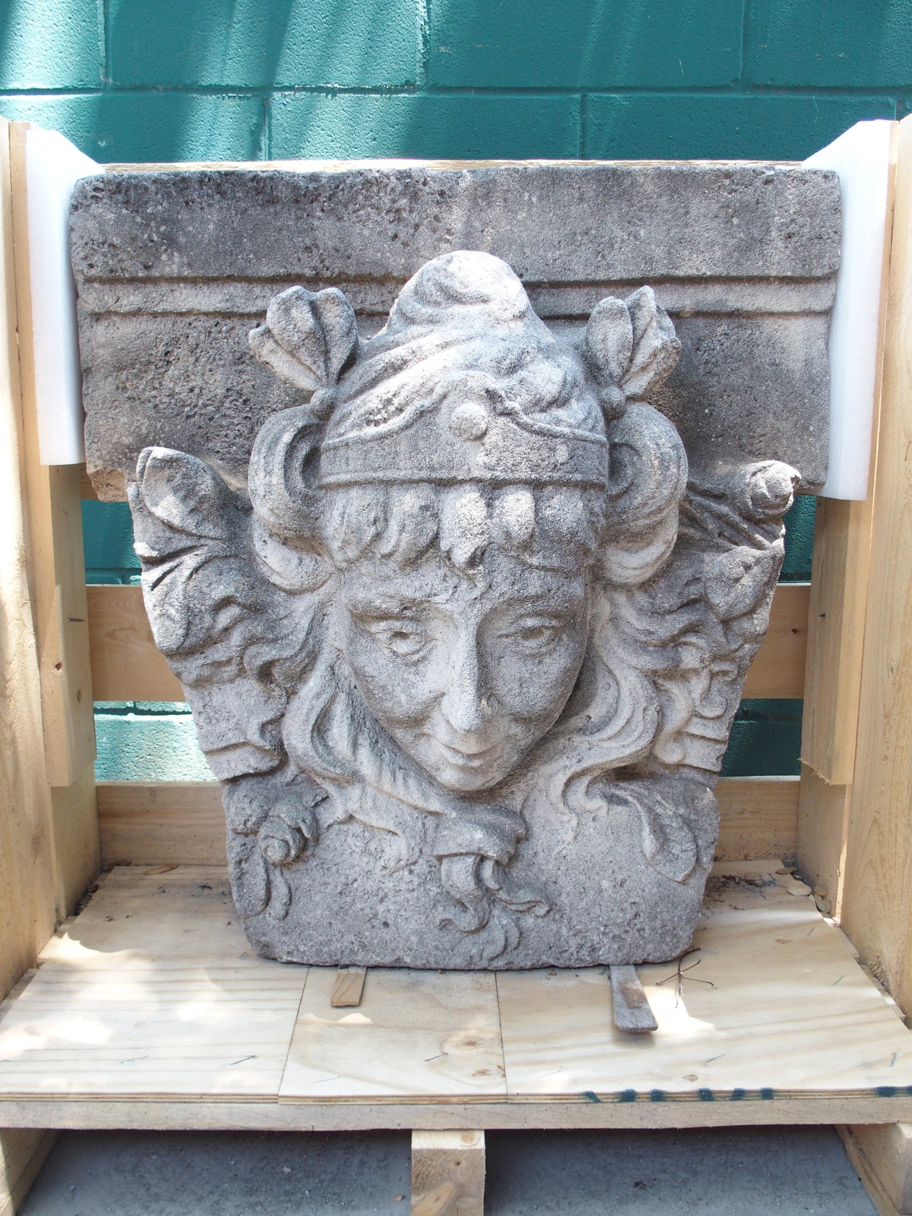 Hand-Carved Antique French Carved Keystone Mascaron Building or Garden Ornament, Circa 1850 For Sale