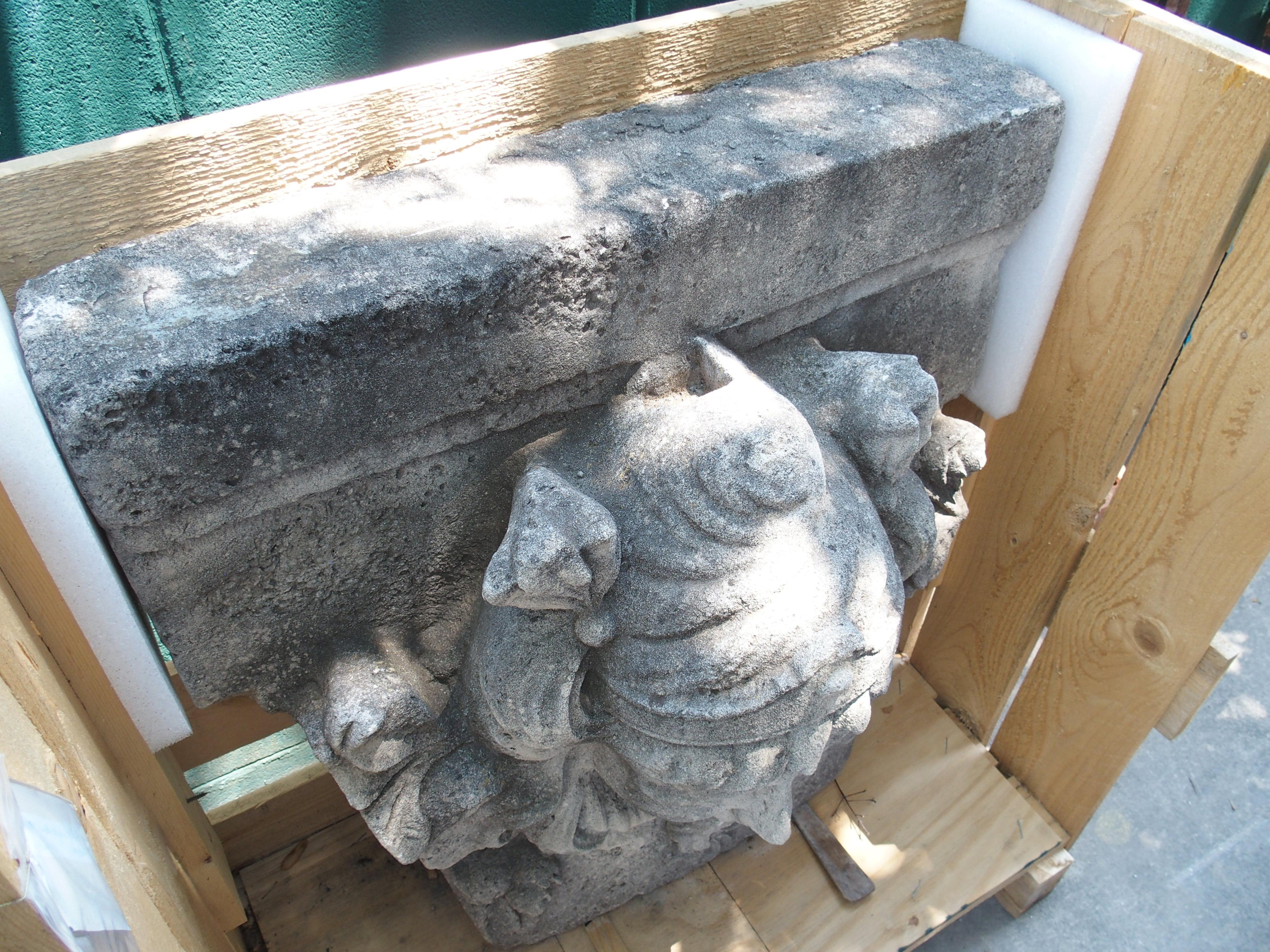 Stone Antique French Carved Keystone Mascaron Building or Garden Ornament, Circa 1850 For Sale