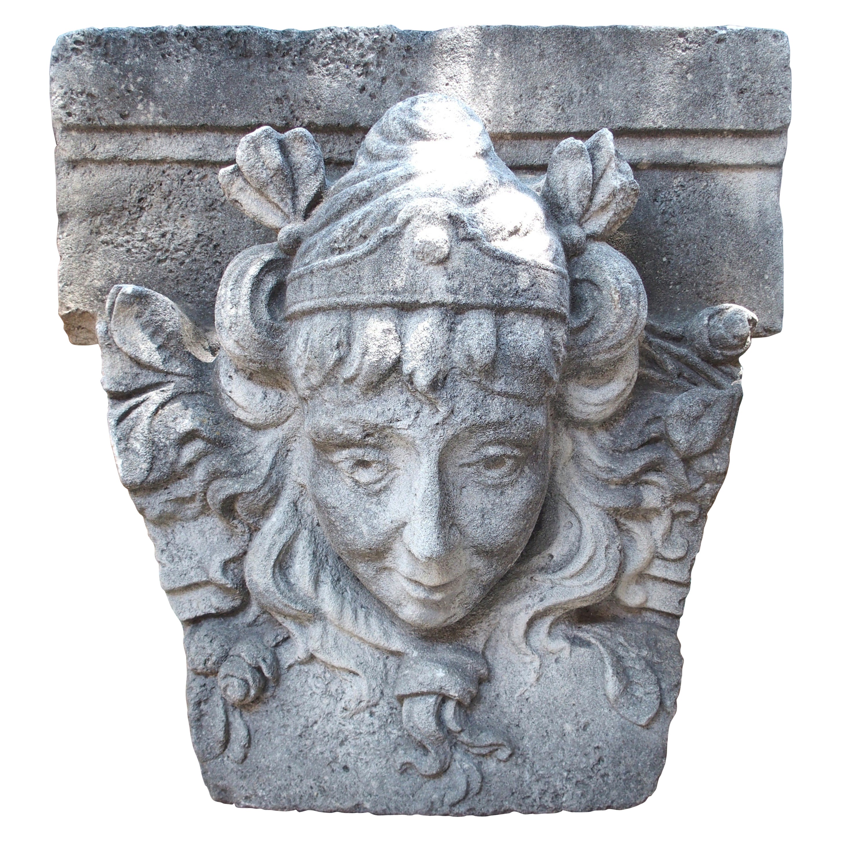 Antique French Carved Keystone Mascaron Building or Garden Ornament, Circa 1850 For Sale