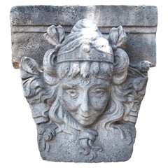 Antique French Carved Keystone Mascaron Building or Garden Ornament, Circa 1850