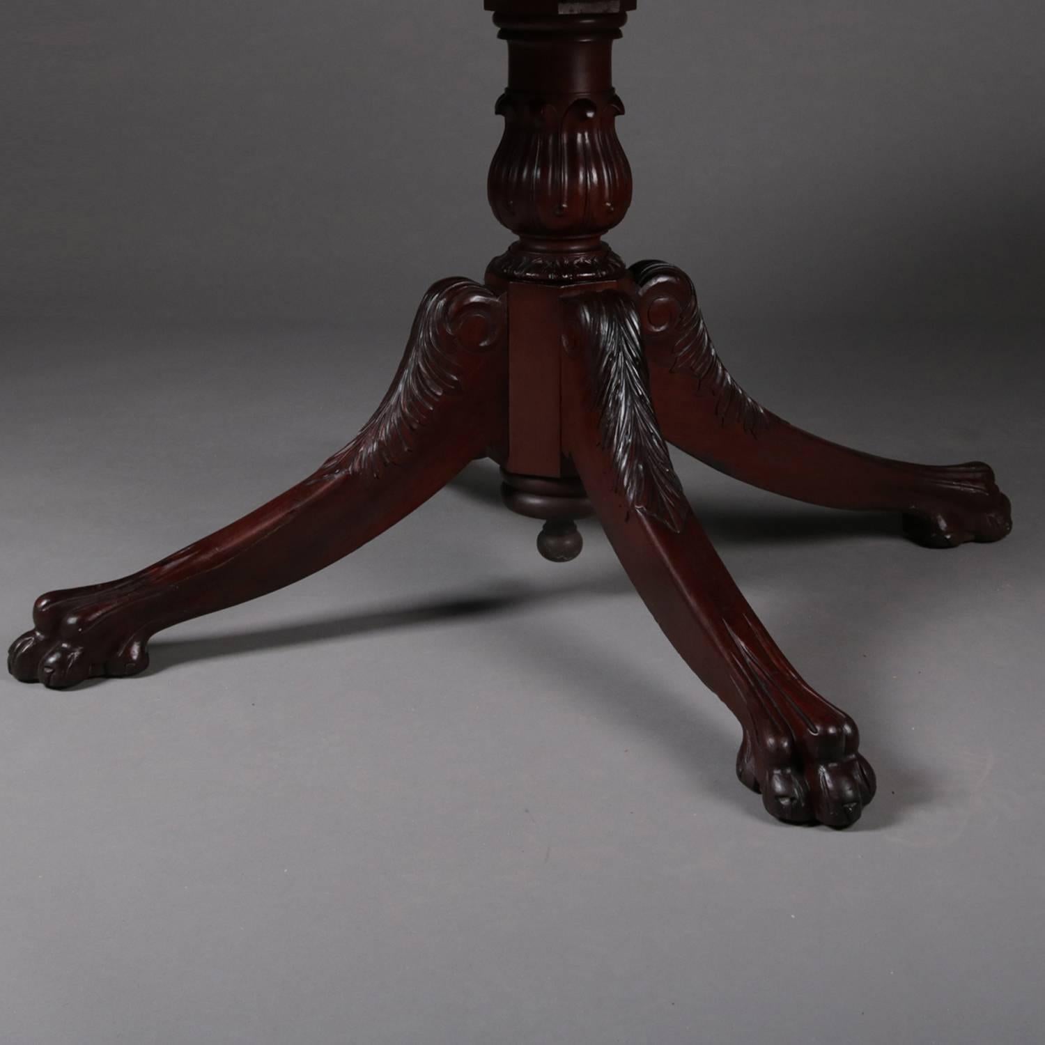 Antique French Carved Mahogany Acanthus & Paw Foot Glass Top Centre Table In Good Condition In Big Flats, NY