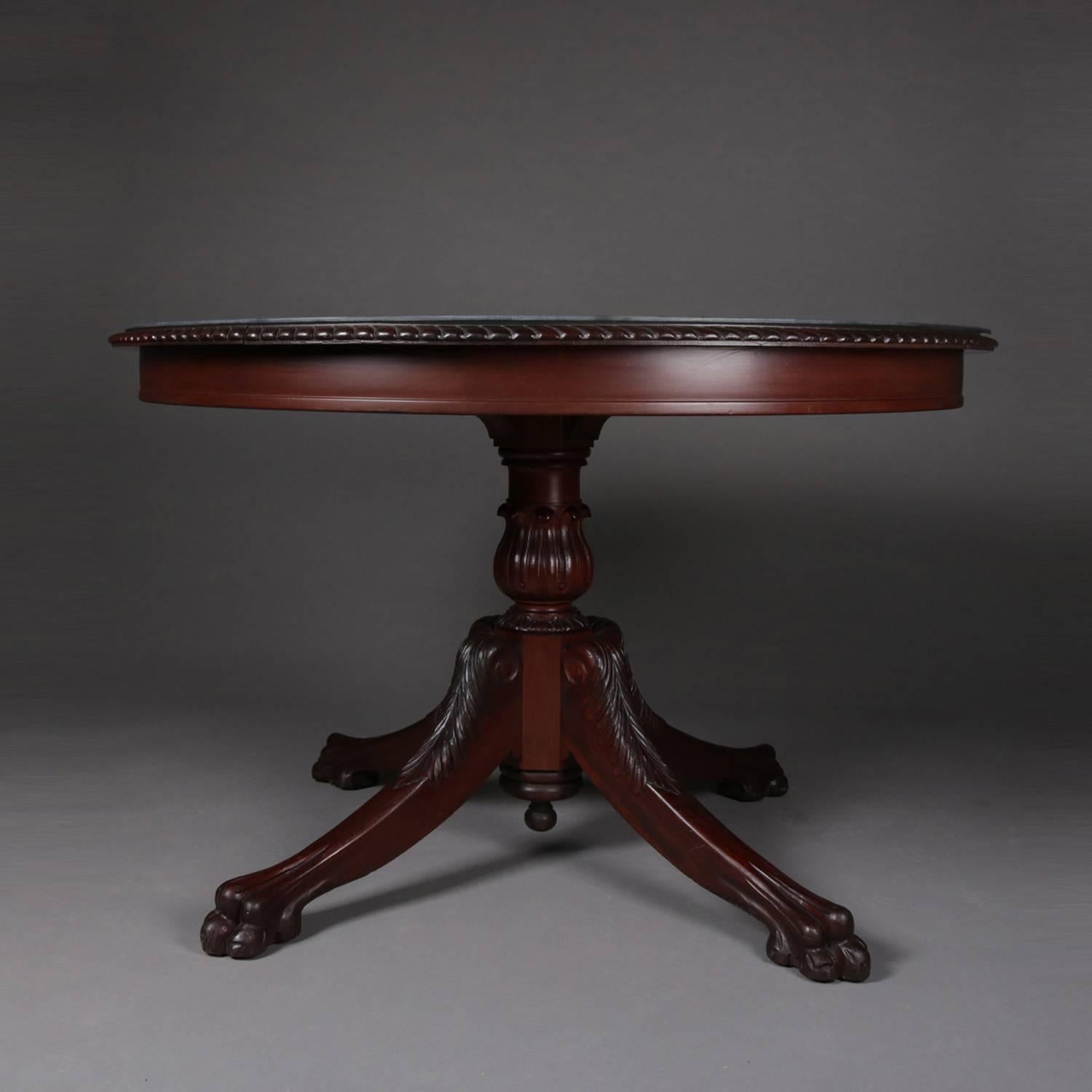 20th Century Antique French Carved Mahogany Acanthus & Paw Foot Glass Top Centre Table