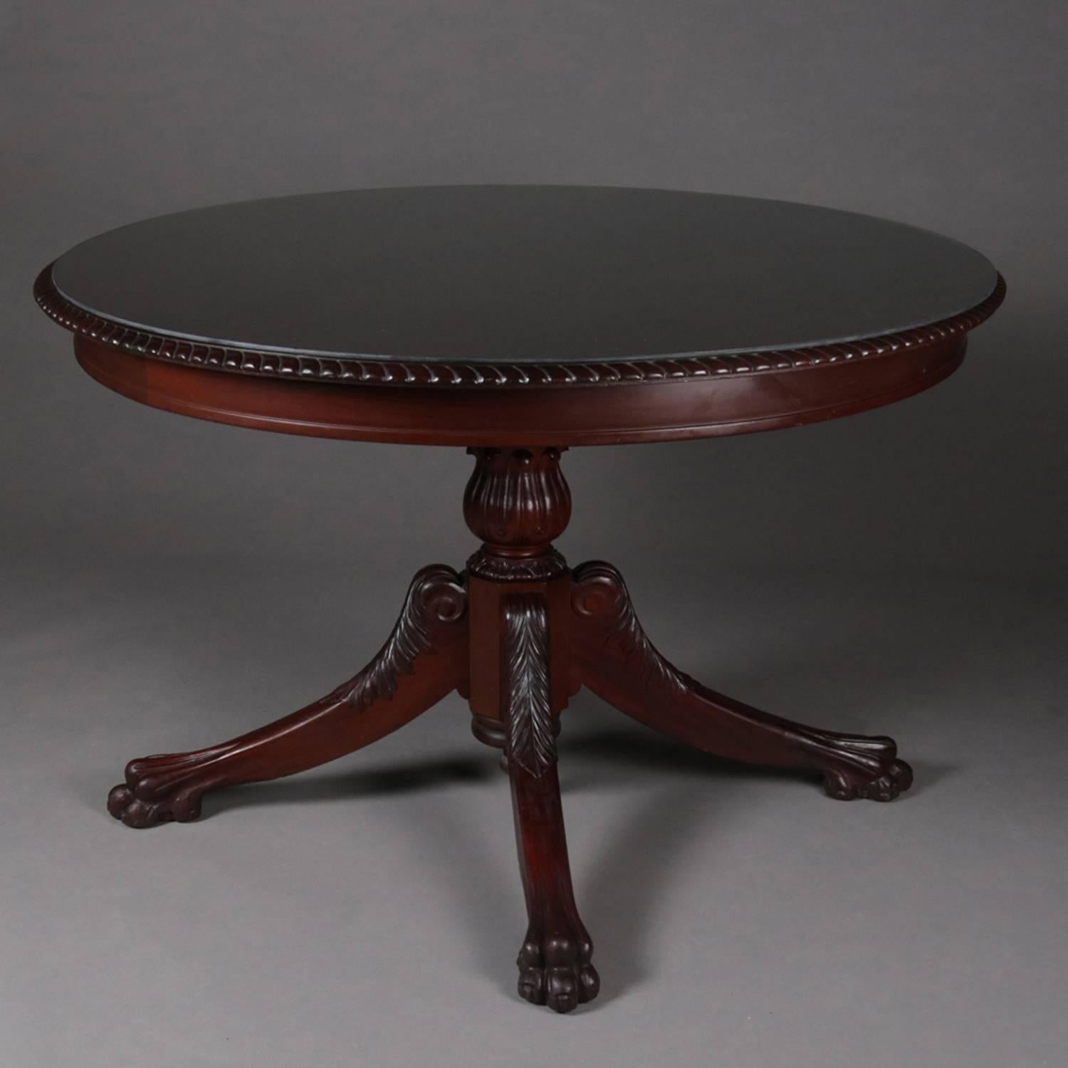 Antique French Carved Mahogany Acanthus & Paw Foot Glass Top Centre Table 4
