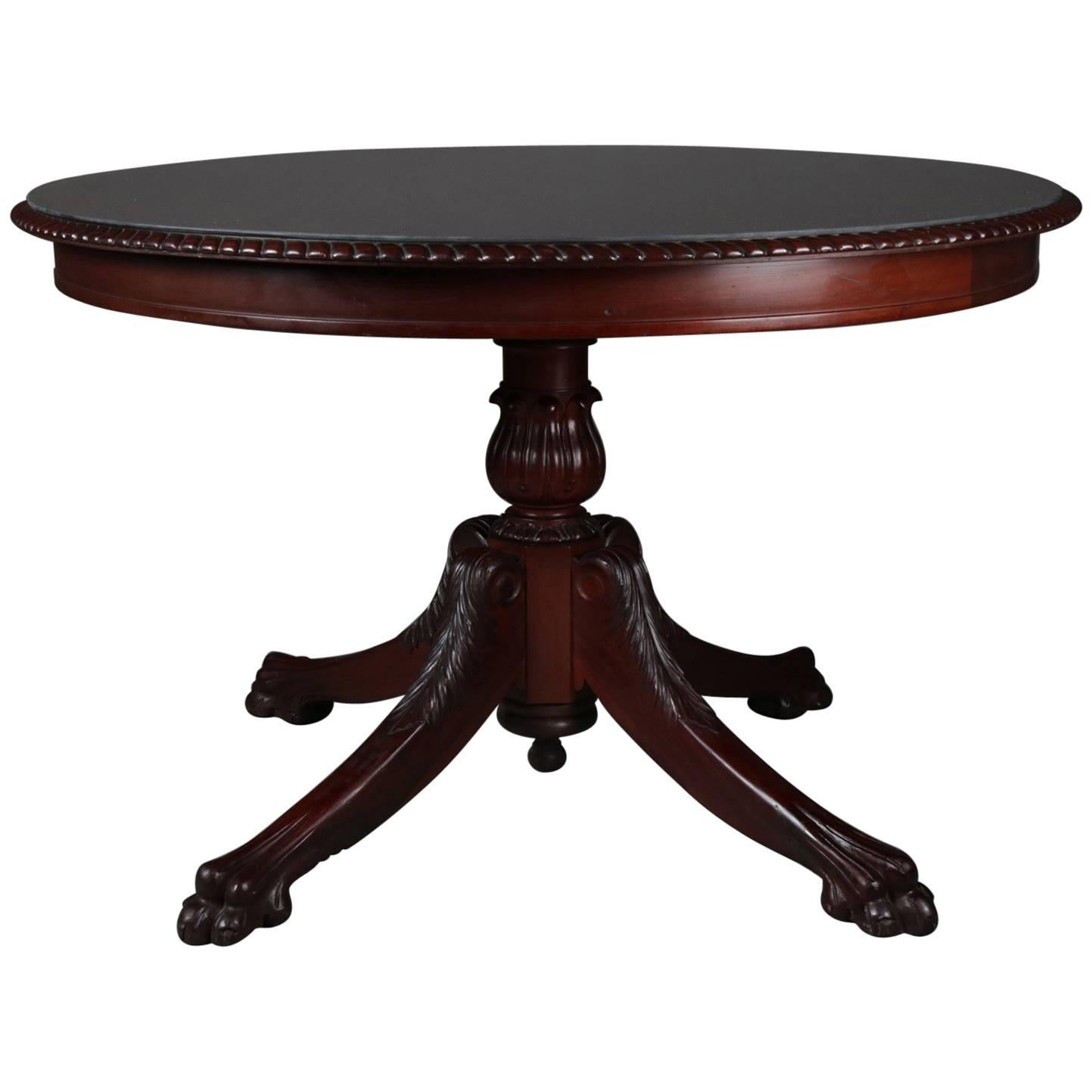 Antique French Carved Mahogany Acanthus 
Paw Foot Glass Top Centre Table