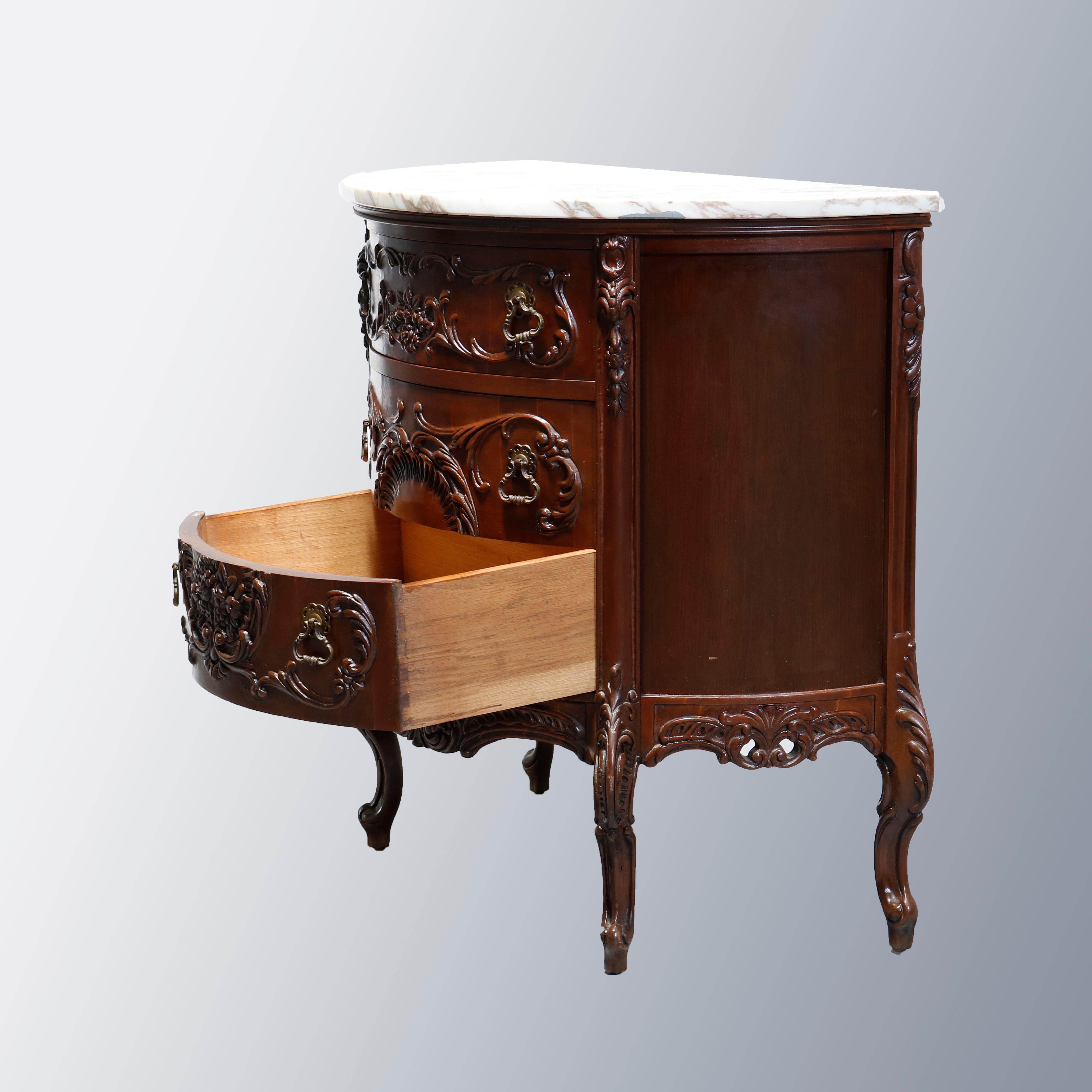 Antique French Carved Mahogany Marble Top Demilune Commode, 20th Century 1