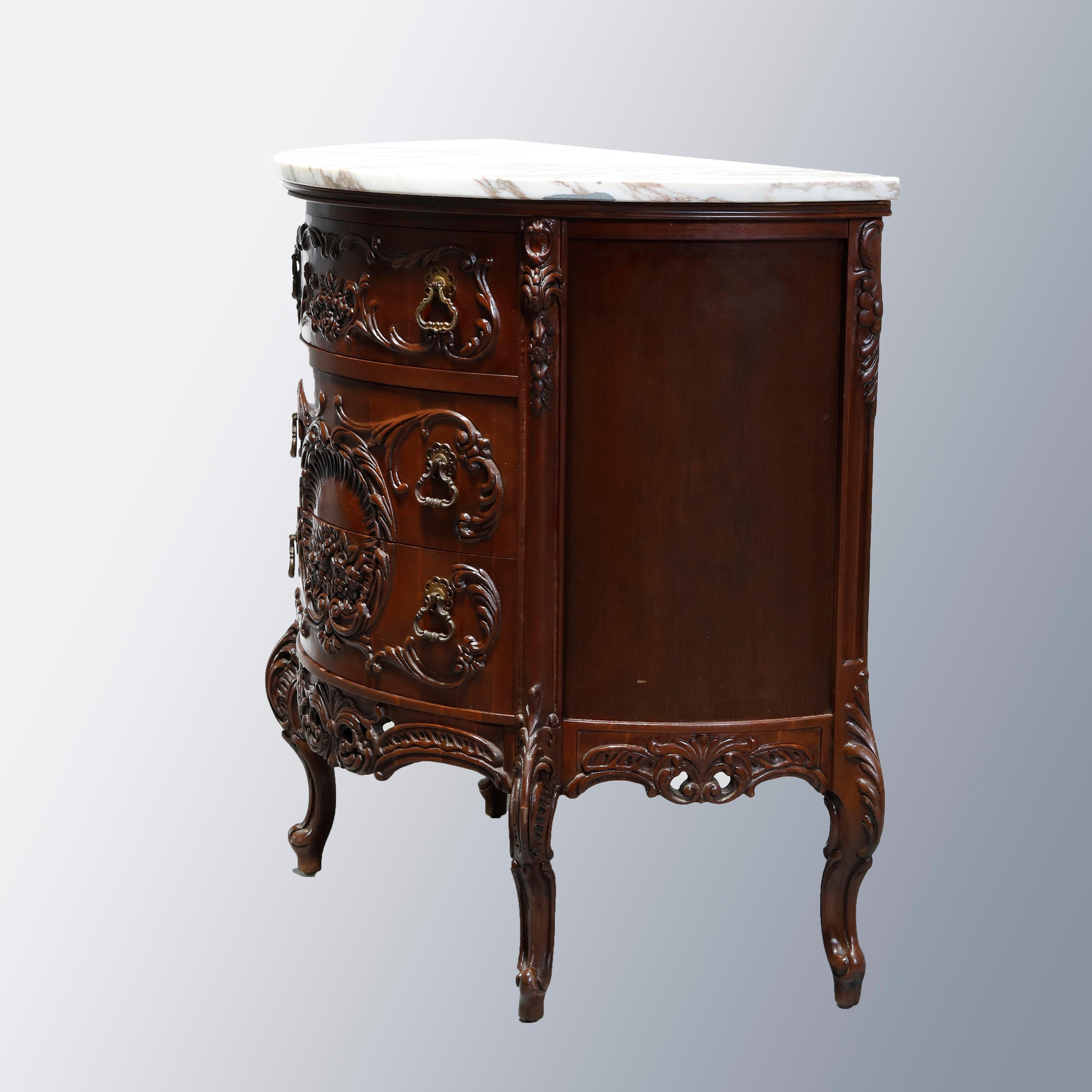 Antique French Carved Mahogany Marble Top Demilune Commode, 20th Century 4