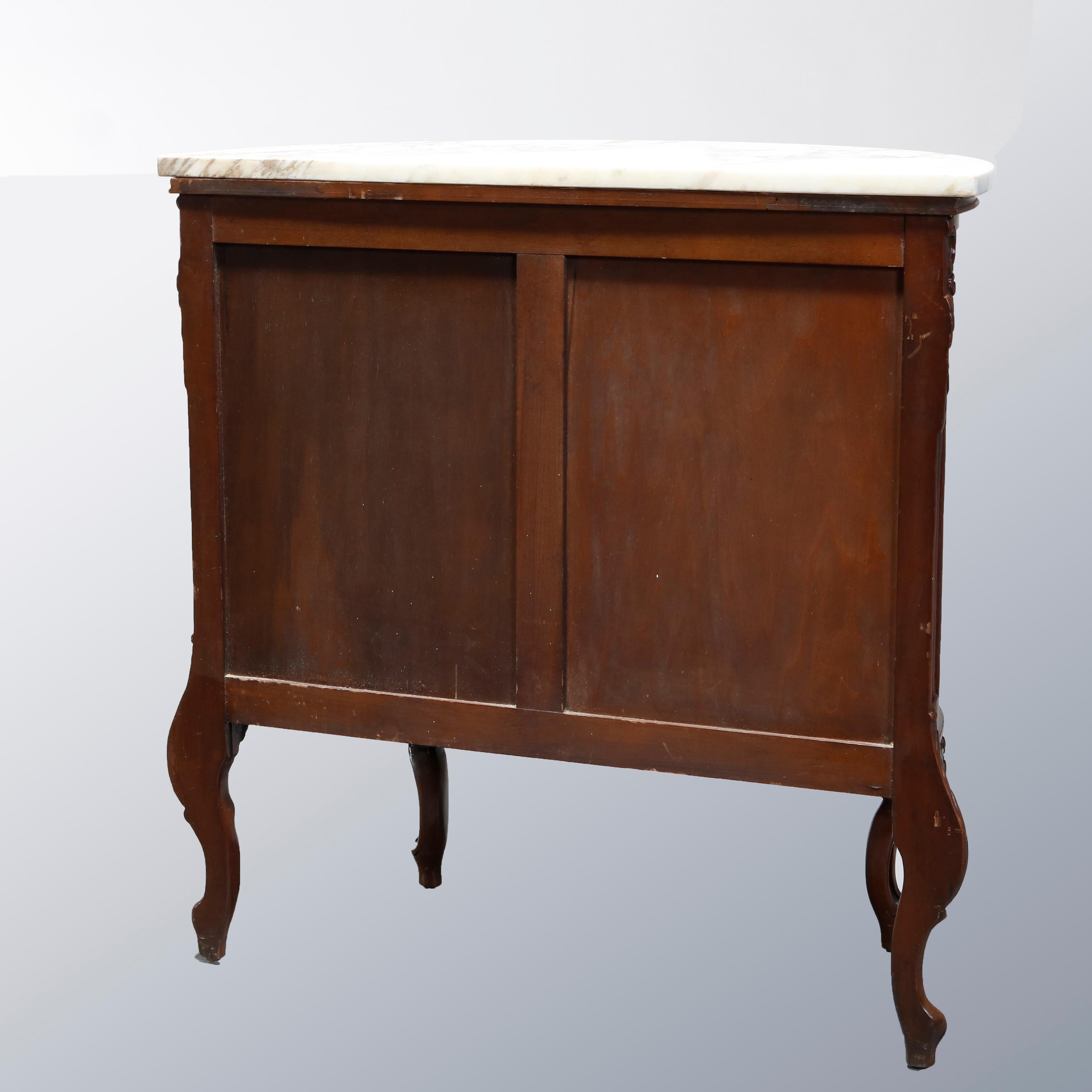 Antique French Carved Mahogany Marble Top Demilune Commode, 20th Century 5