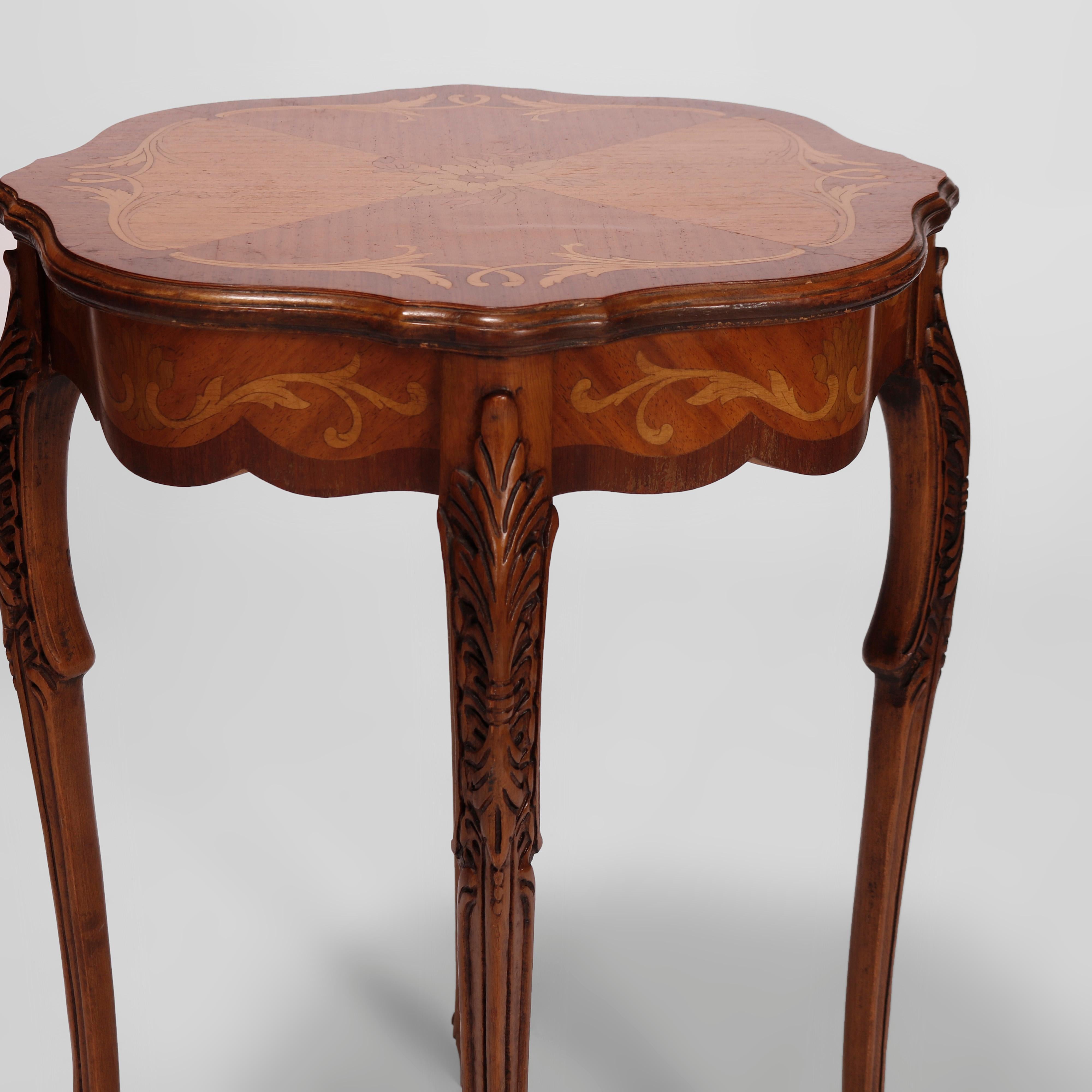 Antique French Carved Mahogany Satinwood Inlaid Marquetry Side Tables c1930 6