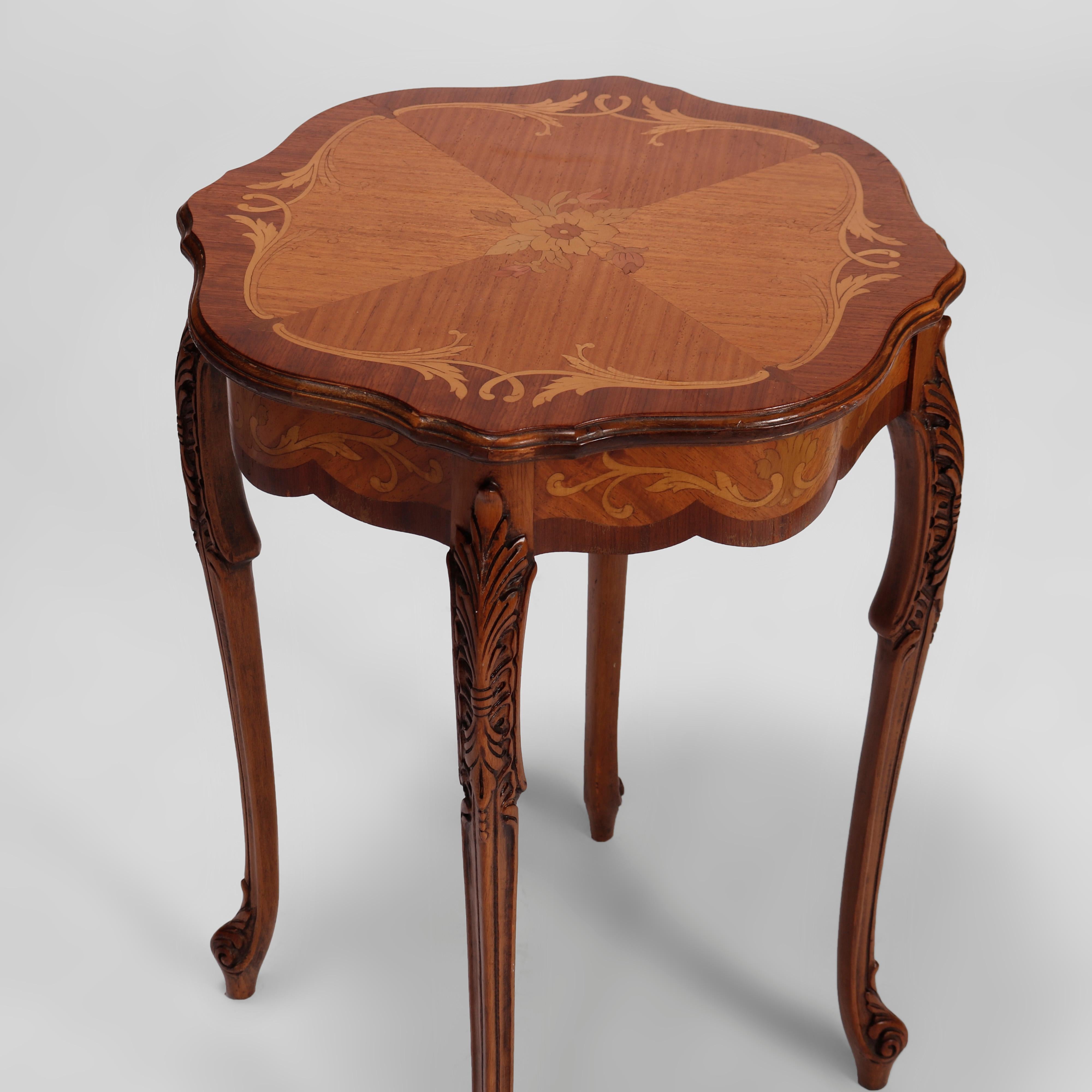 Antique French Carved Mahogany Satinwood Inlaid Marquetry Side Tables c1930 1