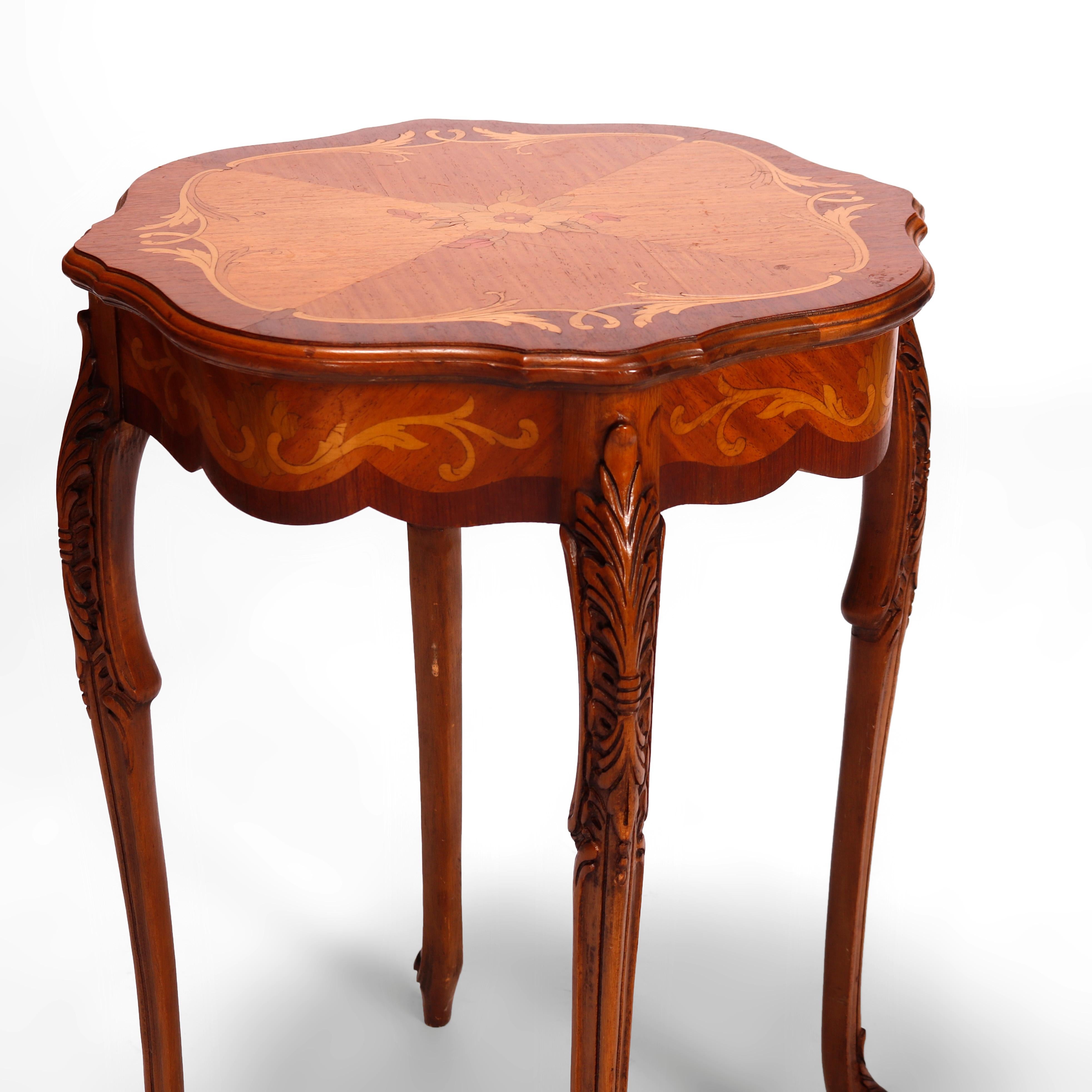 Antique French Carved Mahogany Satinwood Inlaid Marquetry Side Tables c1930 2