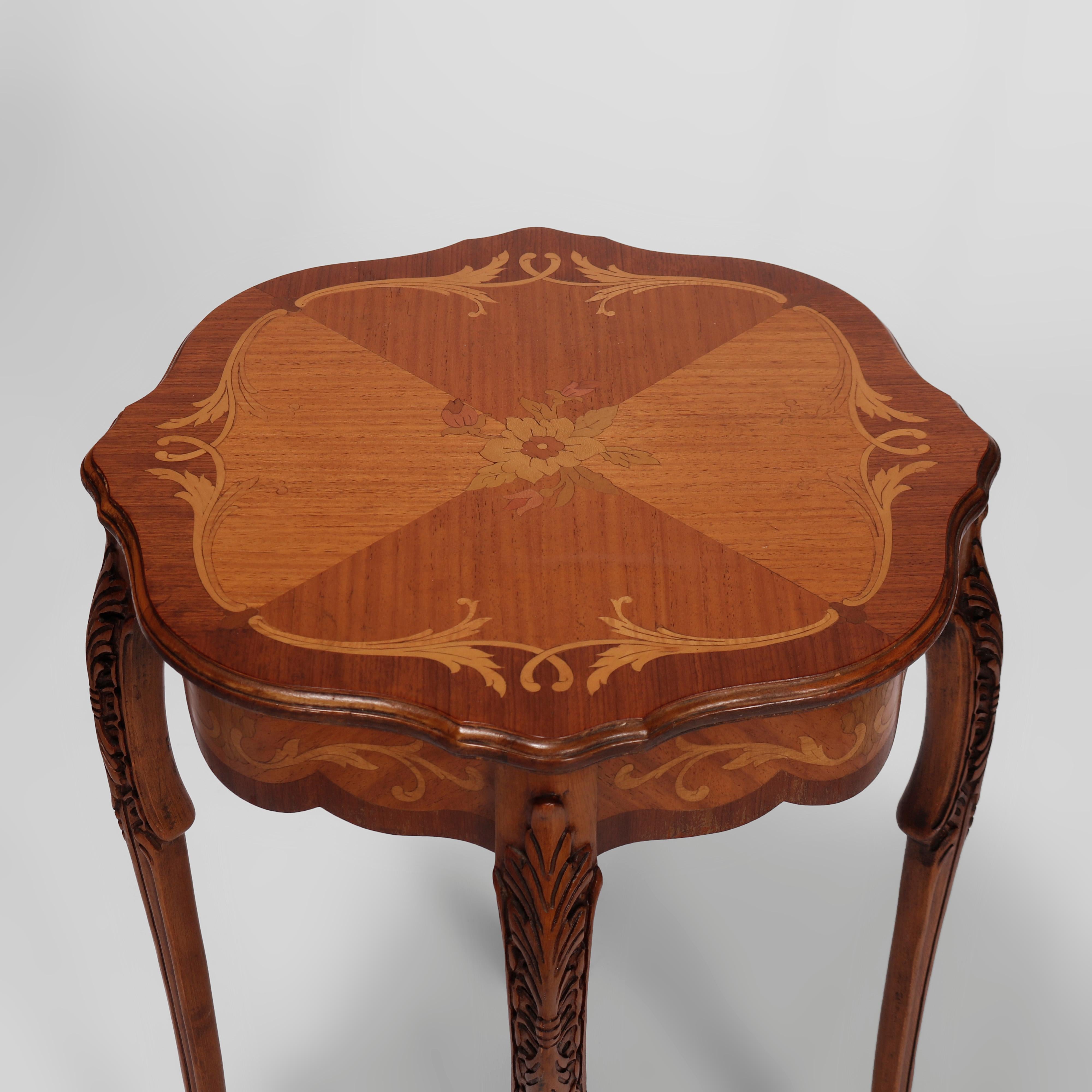 Antique French Carved Mahogany Satinwood Inlaid Marquetry Side Tables c1930 3