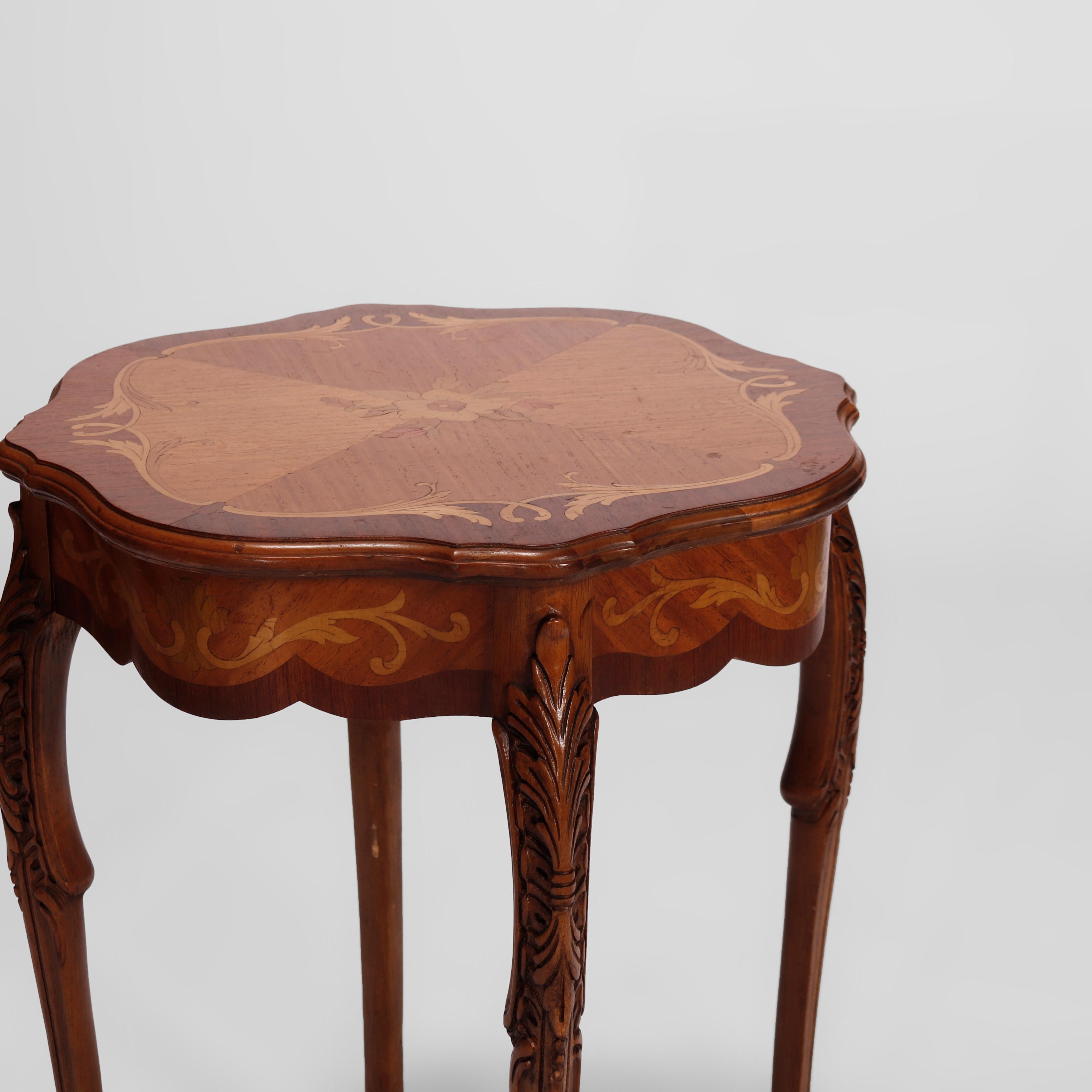 Antique French Carved Mahogany Satinwood Inlaid Marquetry Side Tables c1930 4