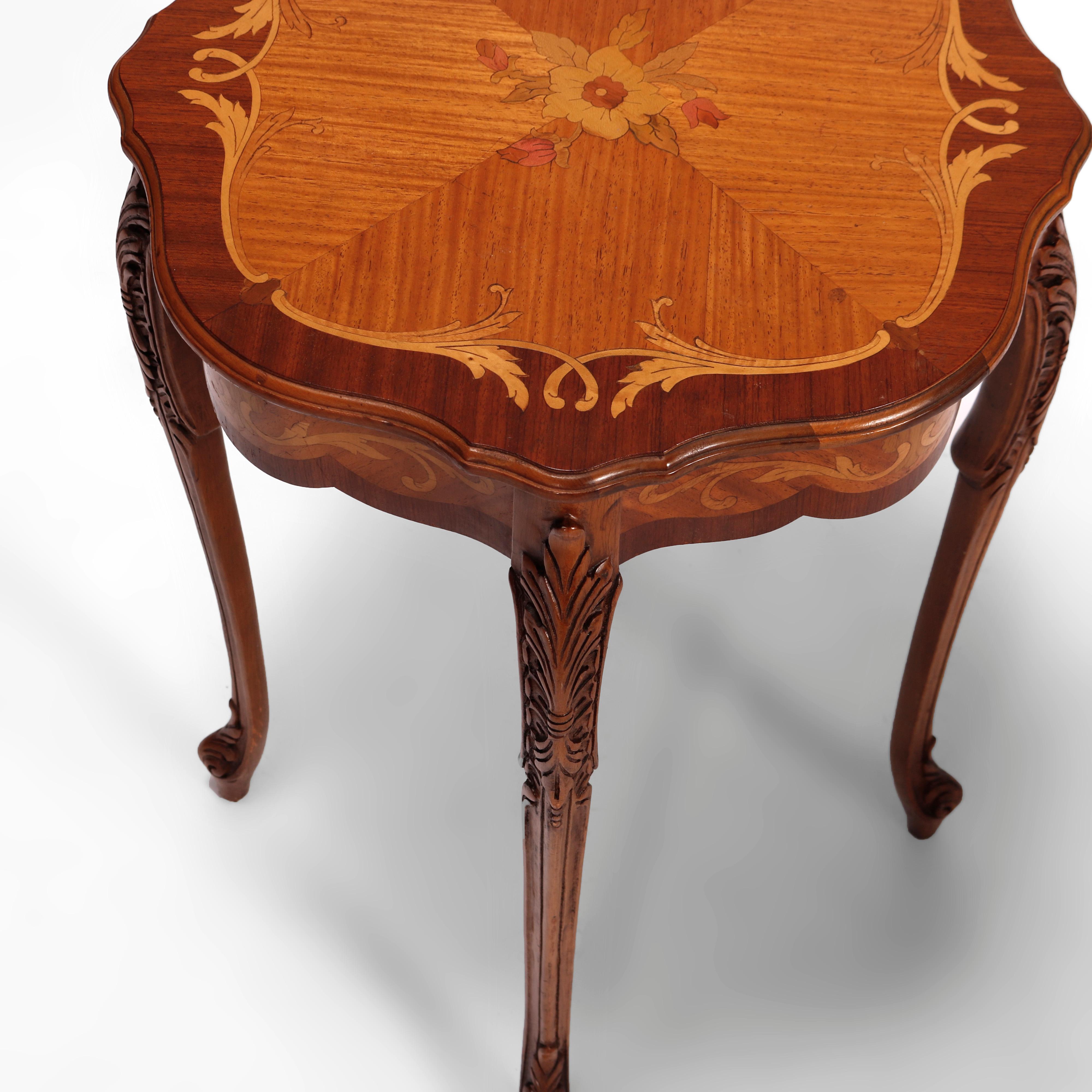 Antique French Carved Mahogany Satinwood Inlaid Marquetry Side Tables c1930 5