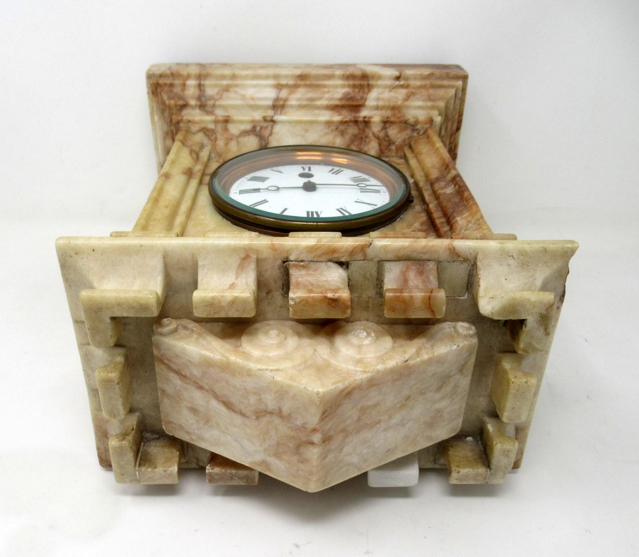 Antique French Carved Marble Architectural Castle Form Mantle Clock Timepiece  4